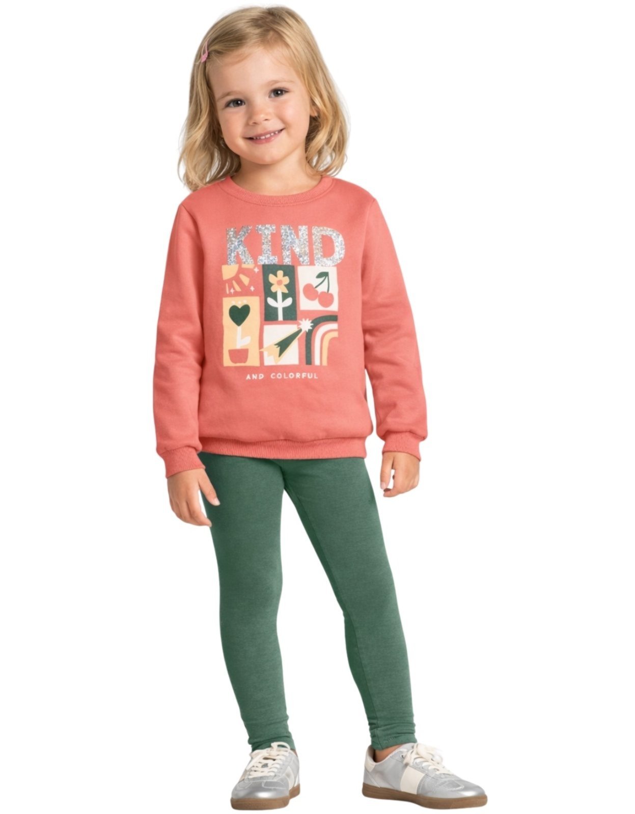 Infantil - Conjunto Blusa Moletom e Calça Jogger Brandili Flores Coral