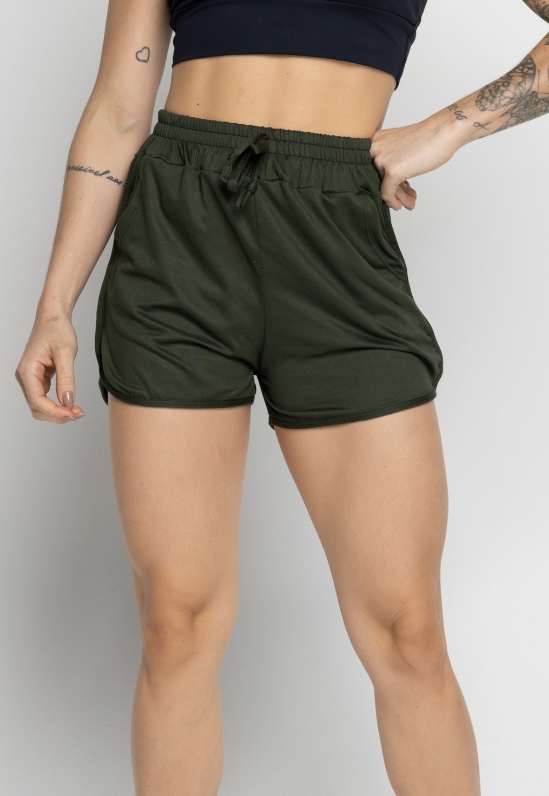 Vista 3 Short Vekyo Com Bolso Feminino Moda Praia Piscina Verão Fitness Escuro verde VEKYO verde