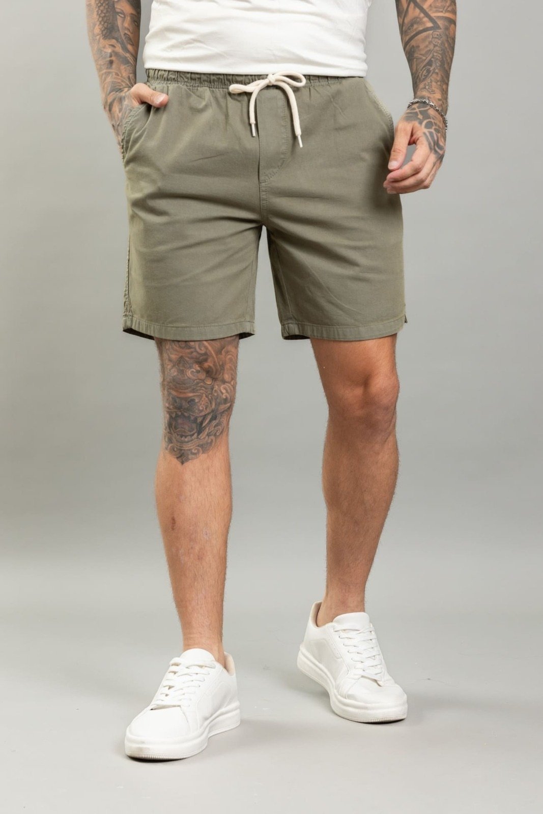 Bermuda Sarja Color Slim Fit Masculina Com Elástico Dialogo Verde