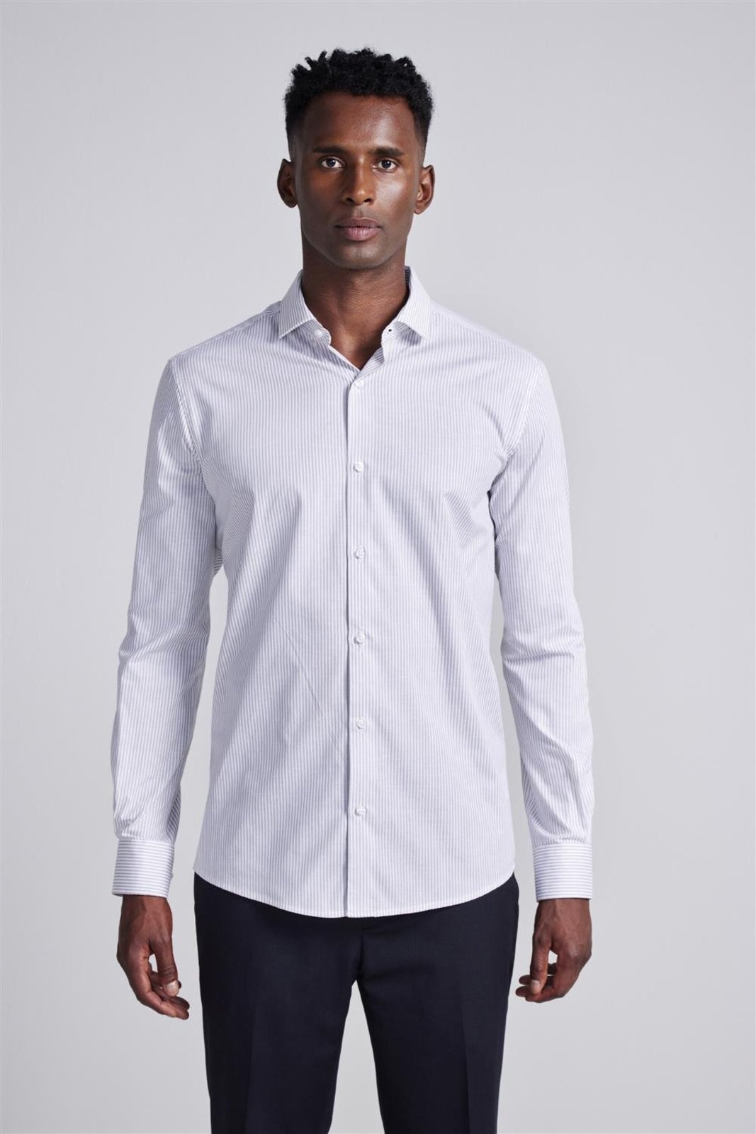 HIGHSTIL Camisa Social Algodão Egípcio Slim Fit Listrada - Cinza Claro