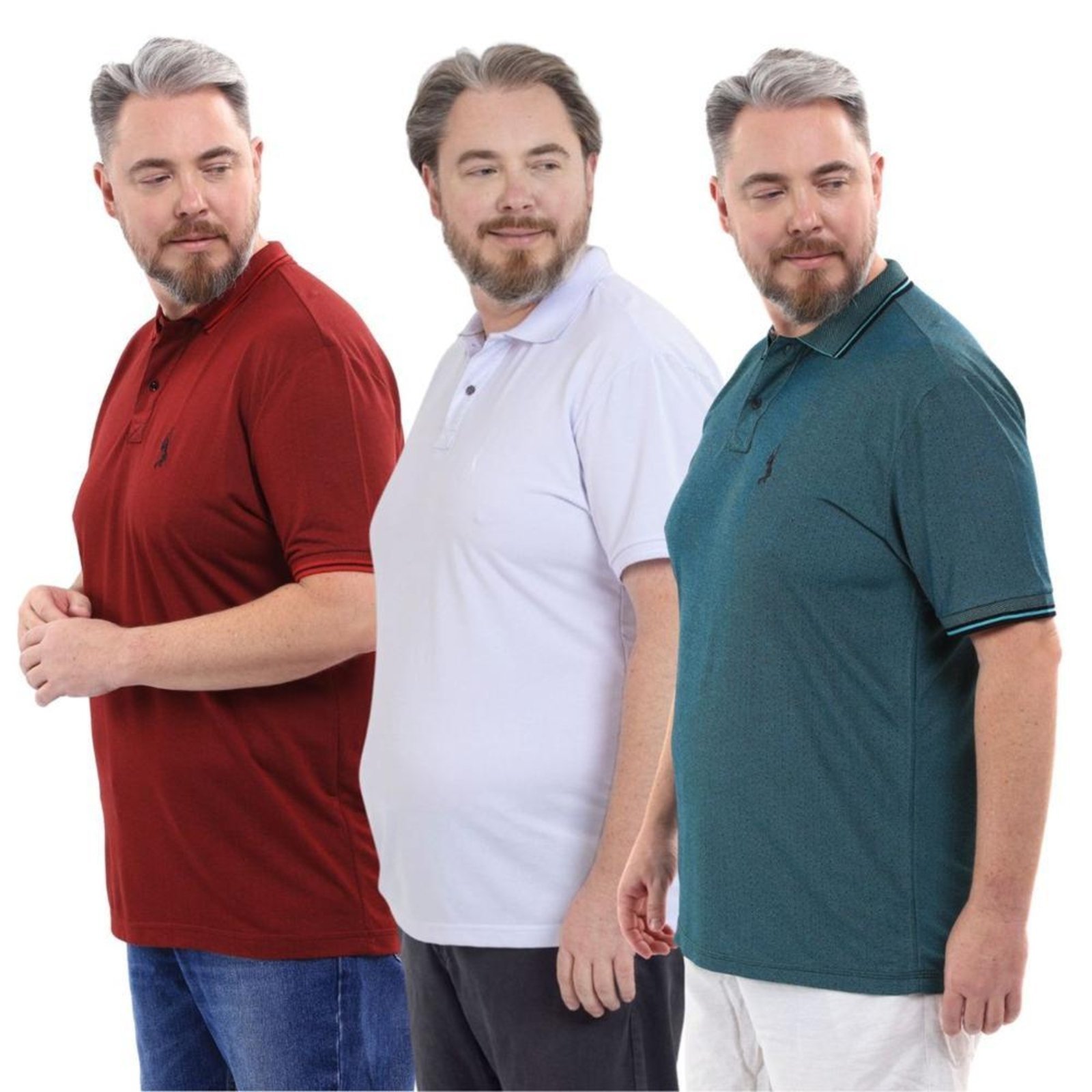 Kit 3 Camisa Polo Plus Masculina Piquet Dia a Dia