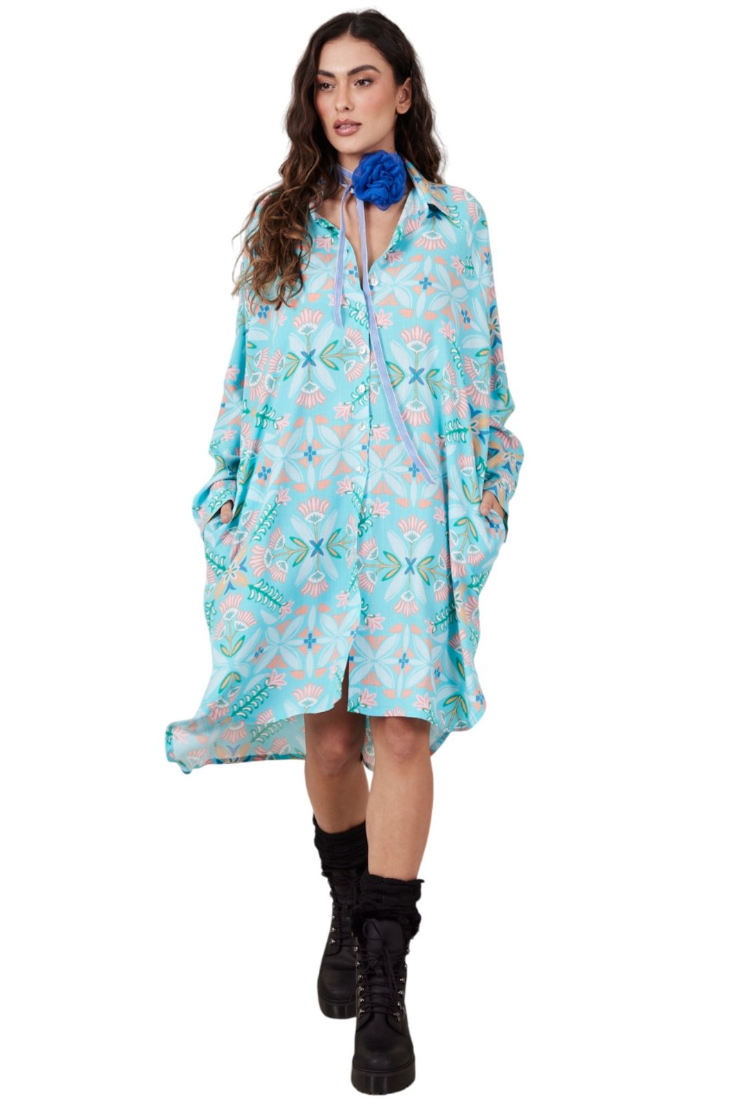 Chemise Amplo Azul Yacamim Estampado L7 – Estampado