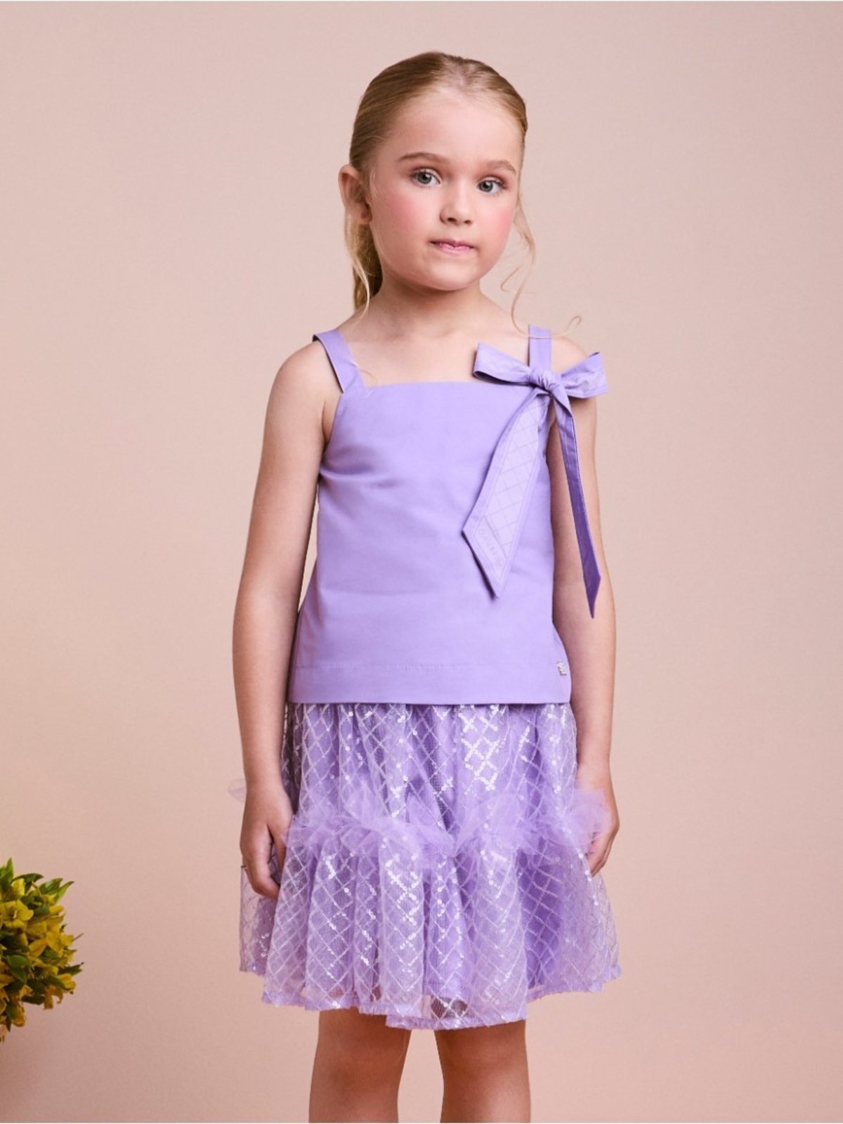 Infantil - Conjunto de Tule Lilás com Bordado de Paetê