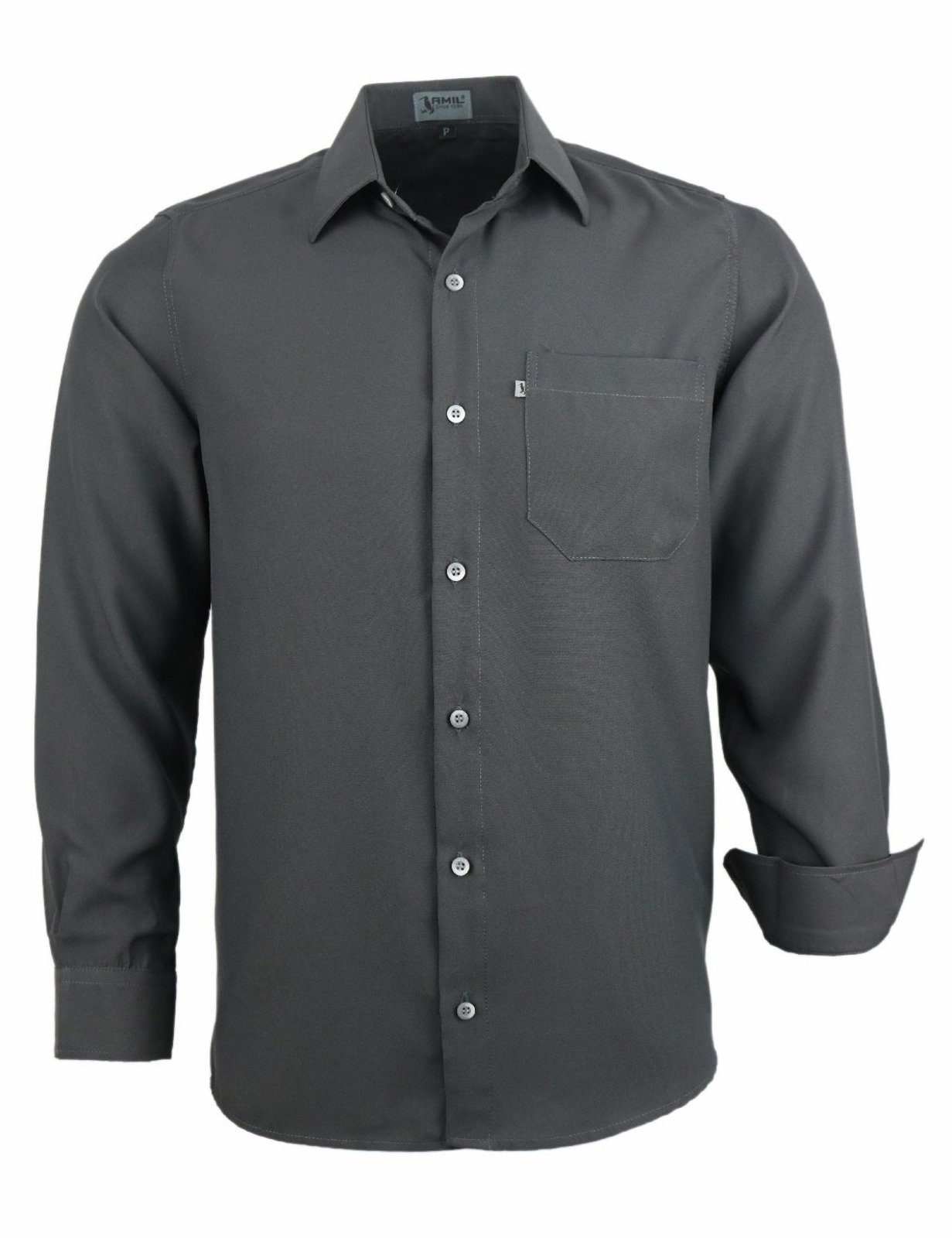Camisa Social Microleve Amil Poliéster Com Bolso Macia Não amassa Manga Longa Chumbo