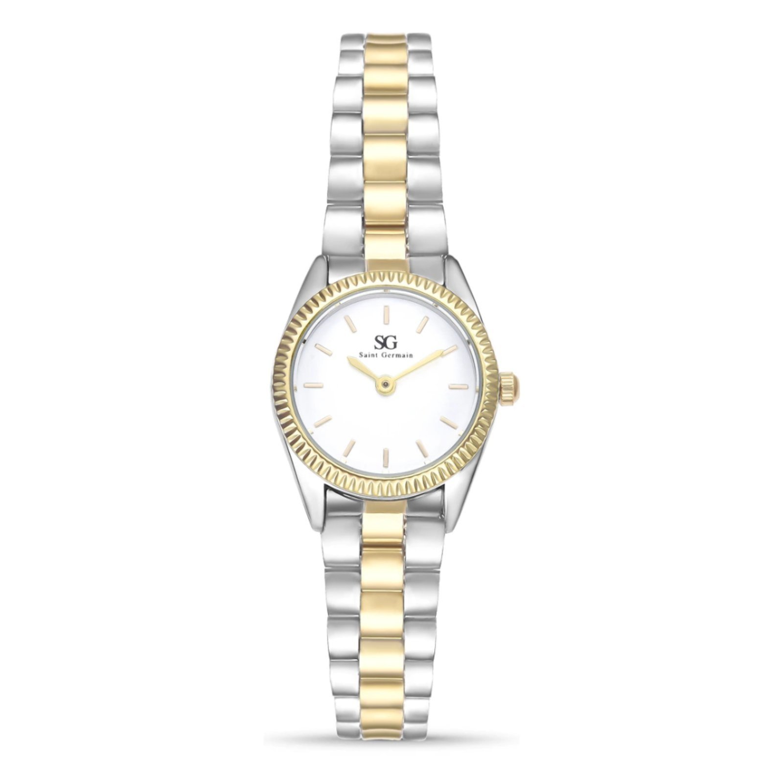 Relógio Feminino Saint Germain Celeste Bicolor Mini Prata e Dourado com Bisel Canelado