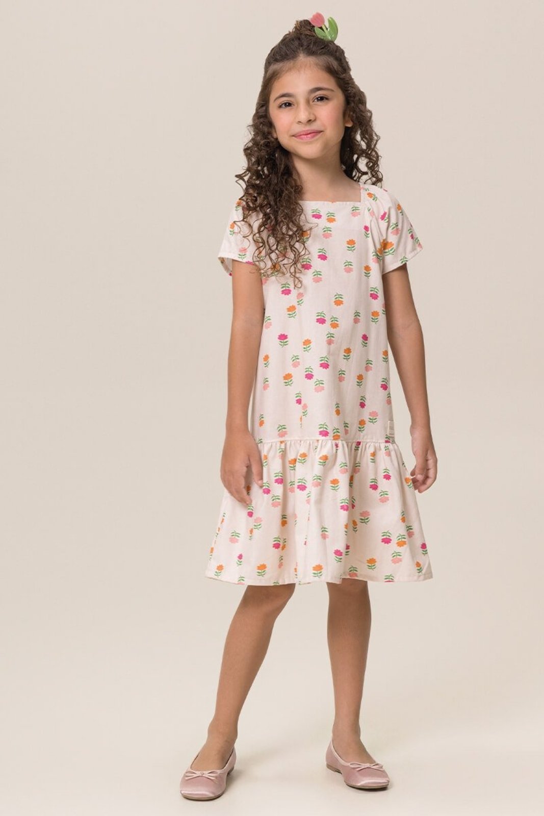 Infantil - Vestido Bugbee em Tecido Natural Estampado