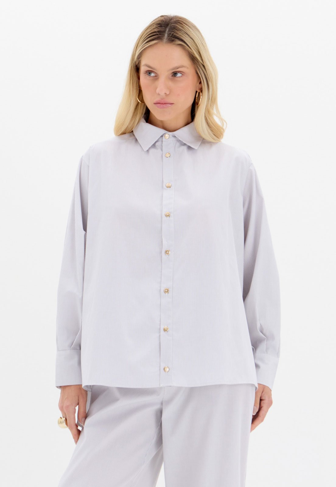 Camisa Feminina Lança Perfume Listrada Cinza