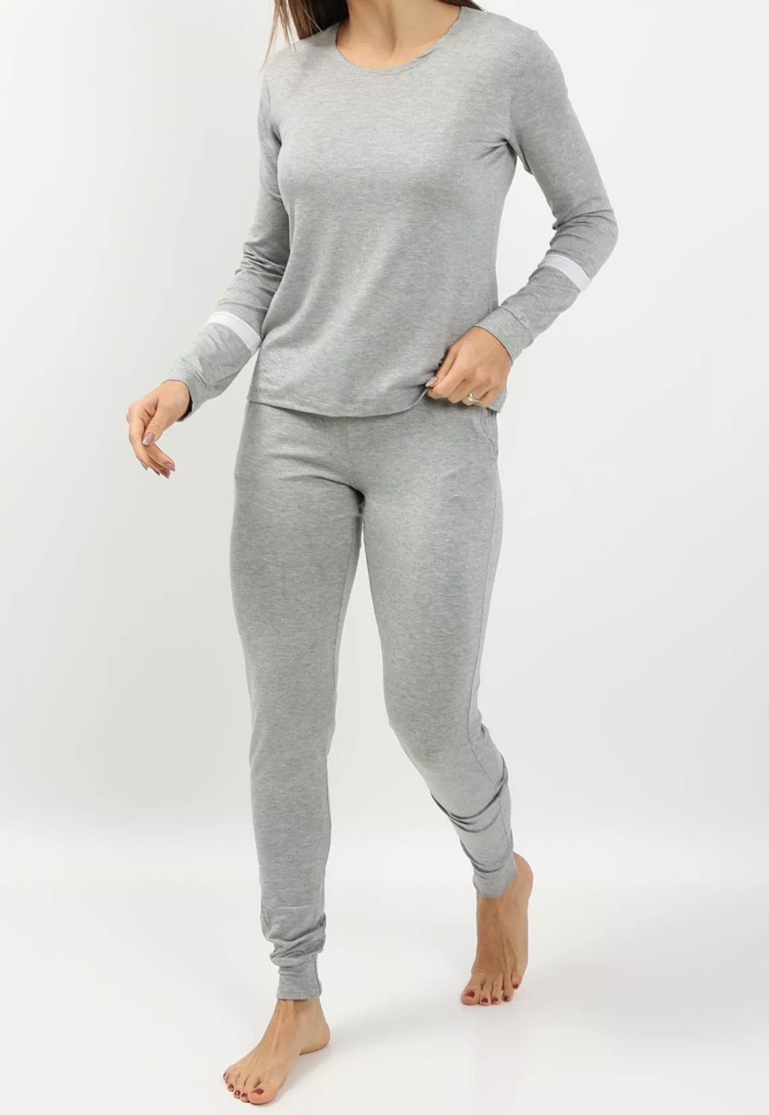 Pijama Maria Paes Mescla e Branco