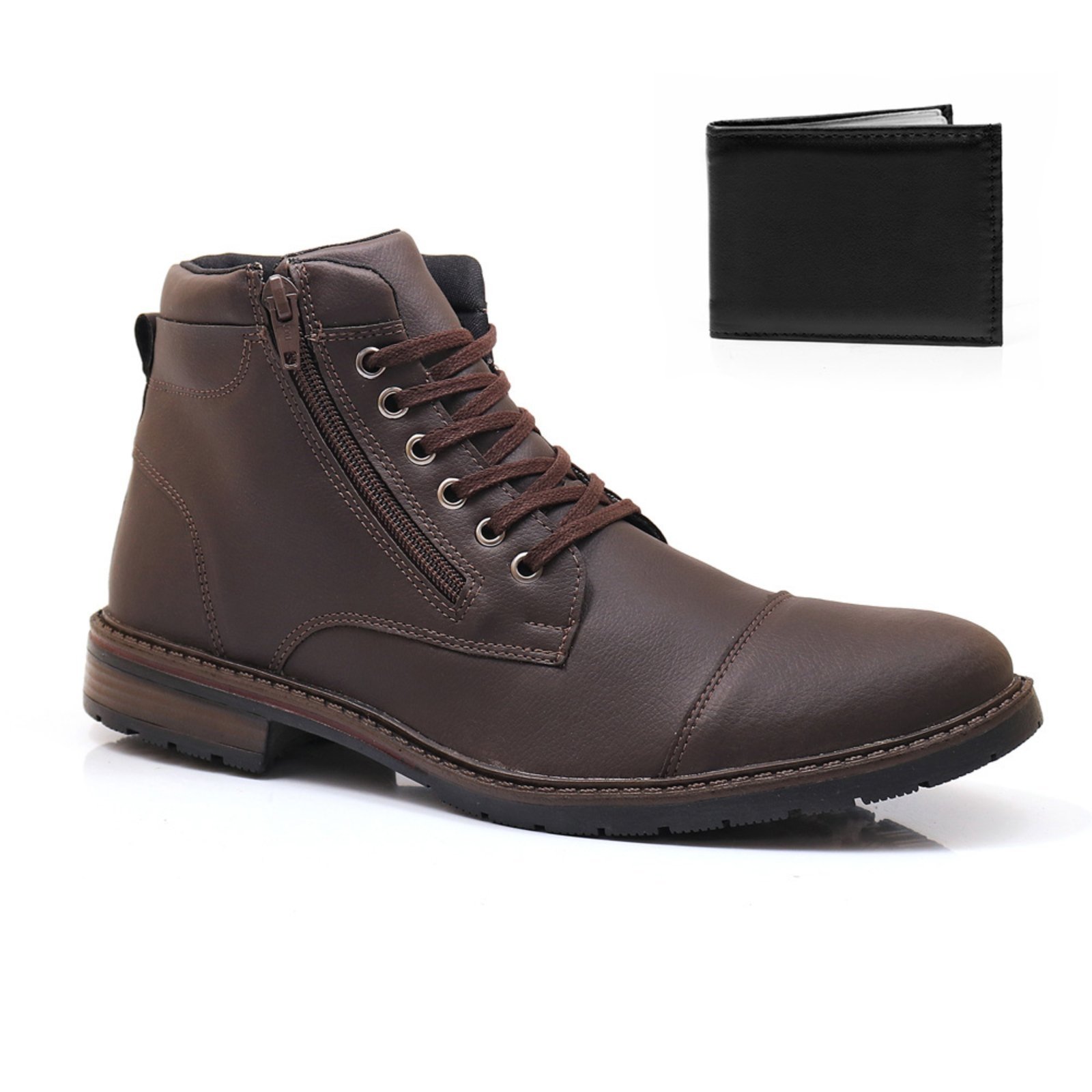 Bota Masculina Bredeni Com Ziper State Com Carteira Marrom