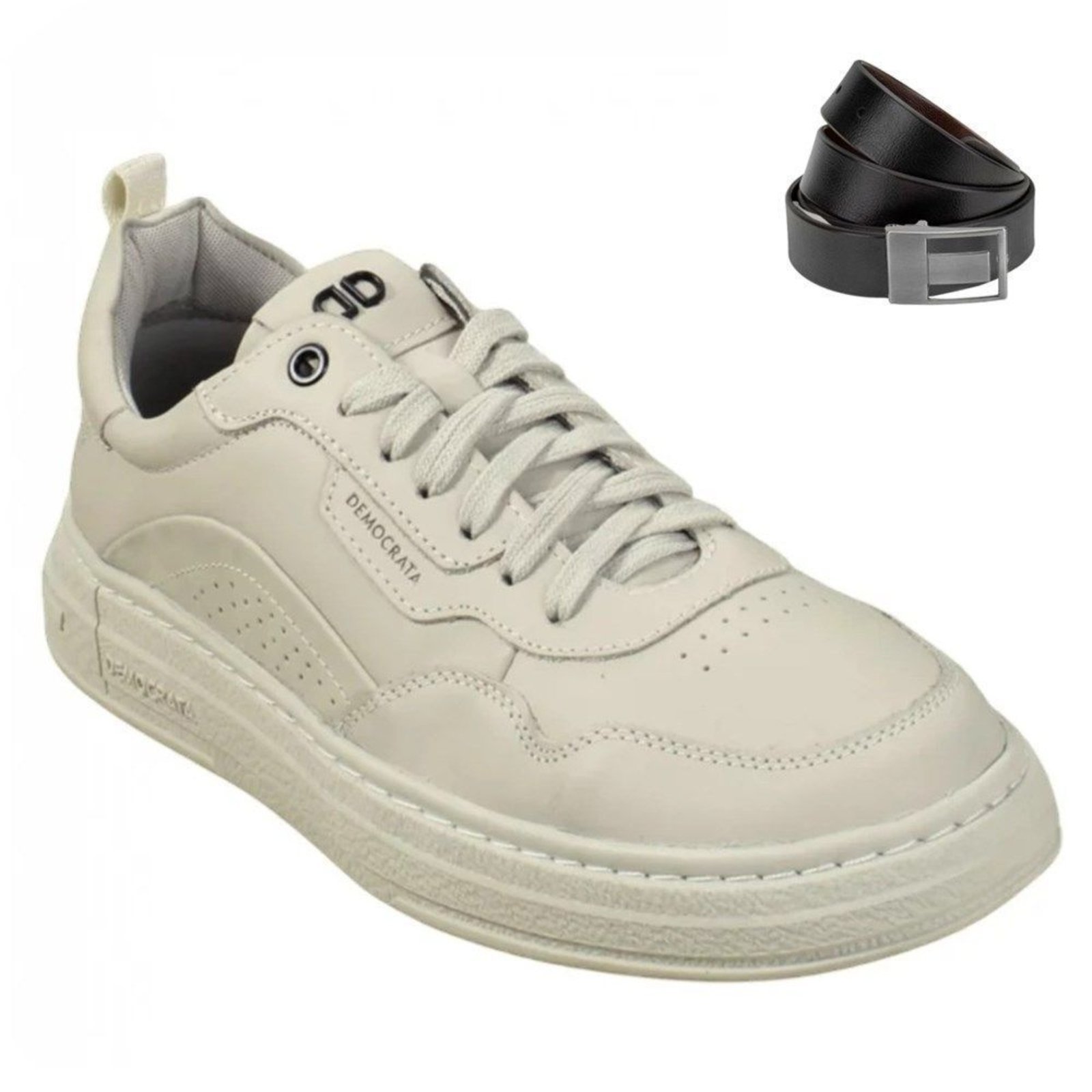Kit Sapatênis Democrata Denim Jake Masculino + Cinto - Bege - democrata
