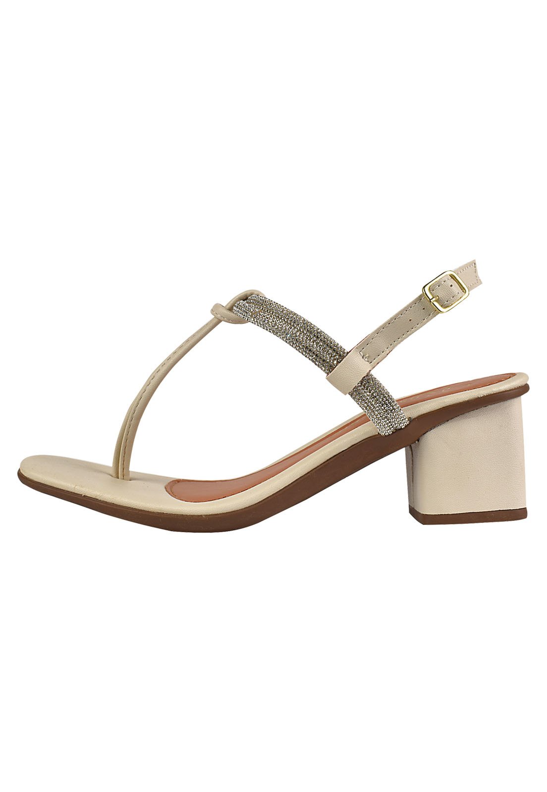 Sandália Feminina Salto Baixo 5cm Bloco Amarração Strass Brilho Bico Quadrado Amarração