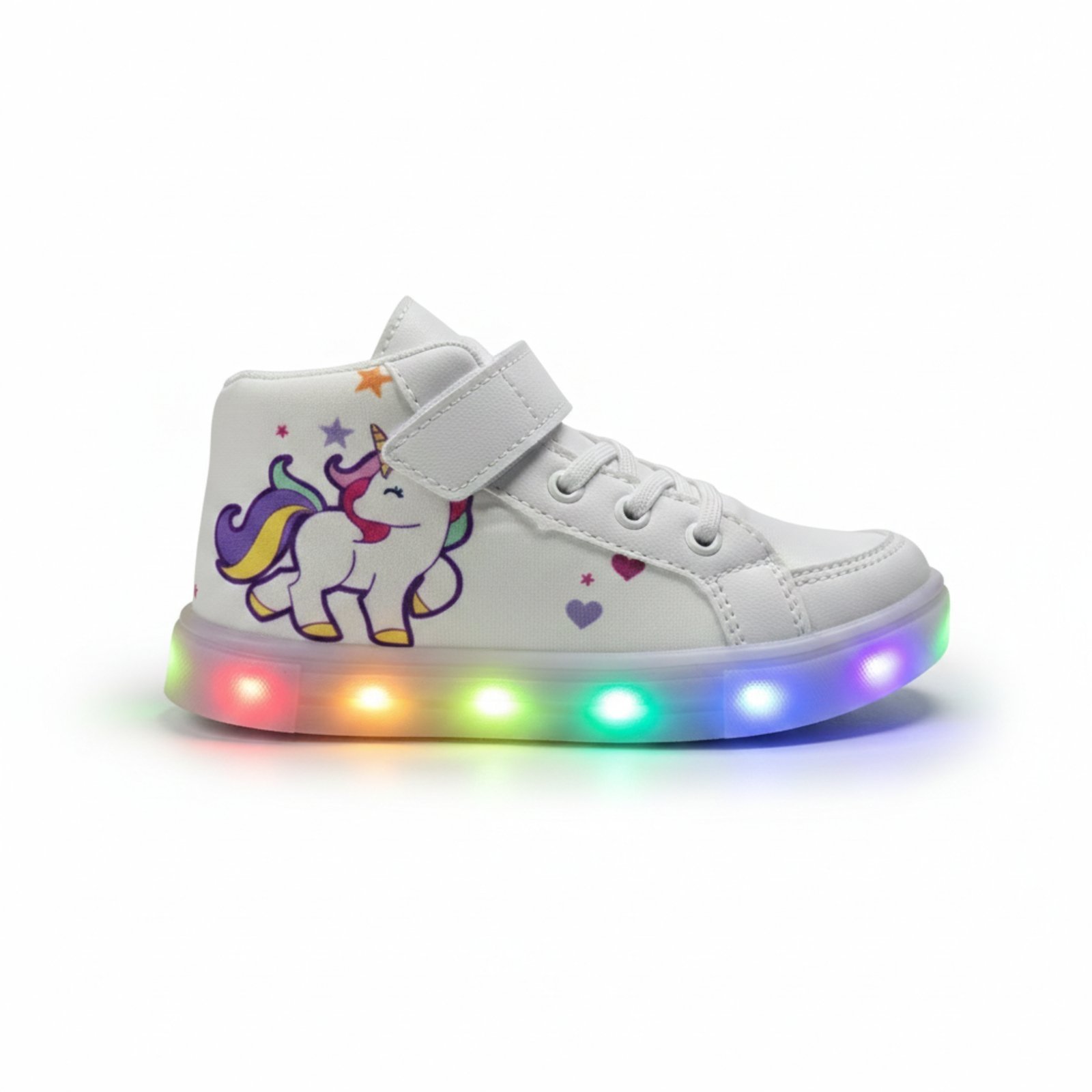 Vista 3 Infantil - Kit de Tênis Unicórnio com Led para Meninas Cano Médio + Chinelo Leve e Macio + Relógio Digital + Óculos Escuros CALCADOS LGHT LIGHT branco CALCADOS LGHT LIGHT branco