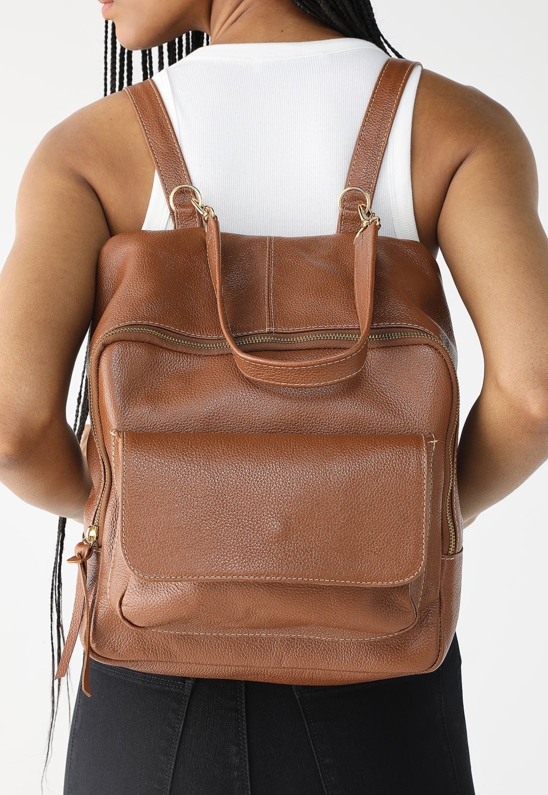 Mochila SN Couros Veneza Caramelo
