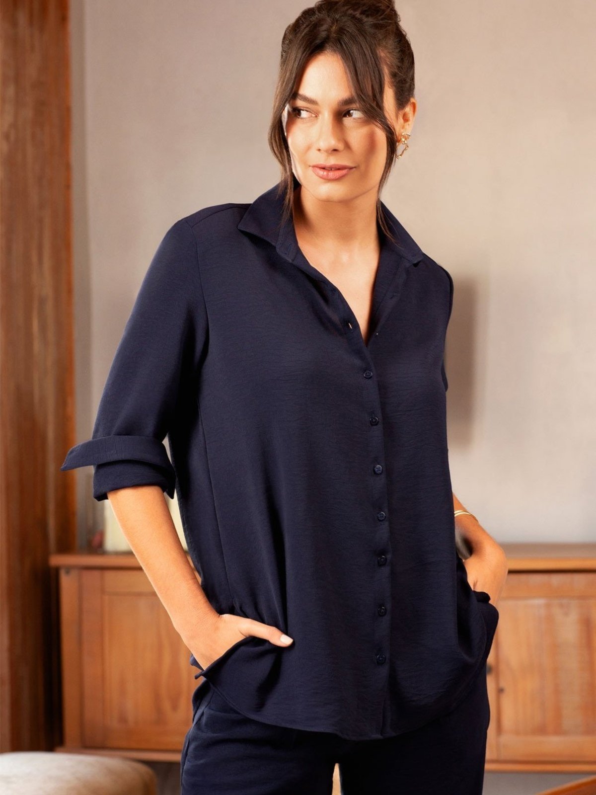 Camisa Oversized Azul Marinho Helô