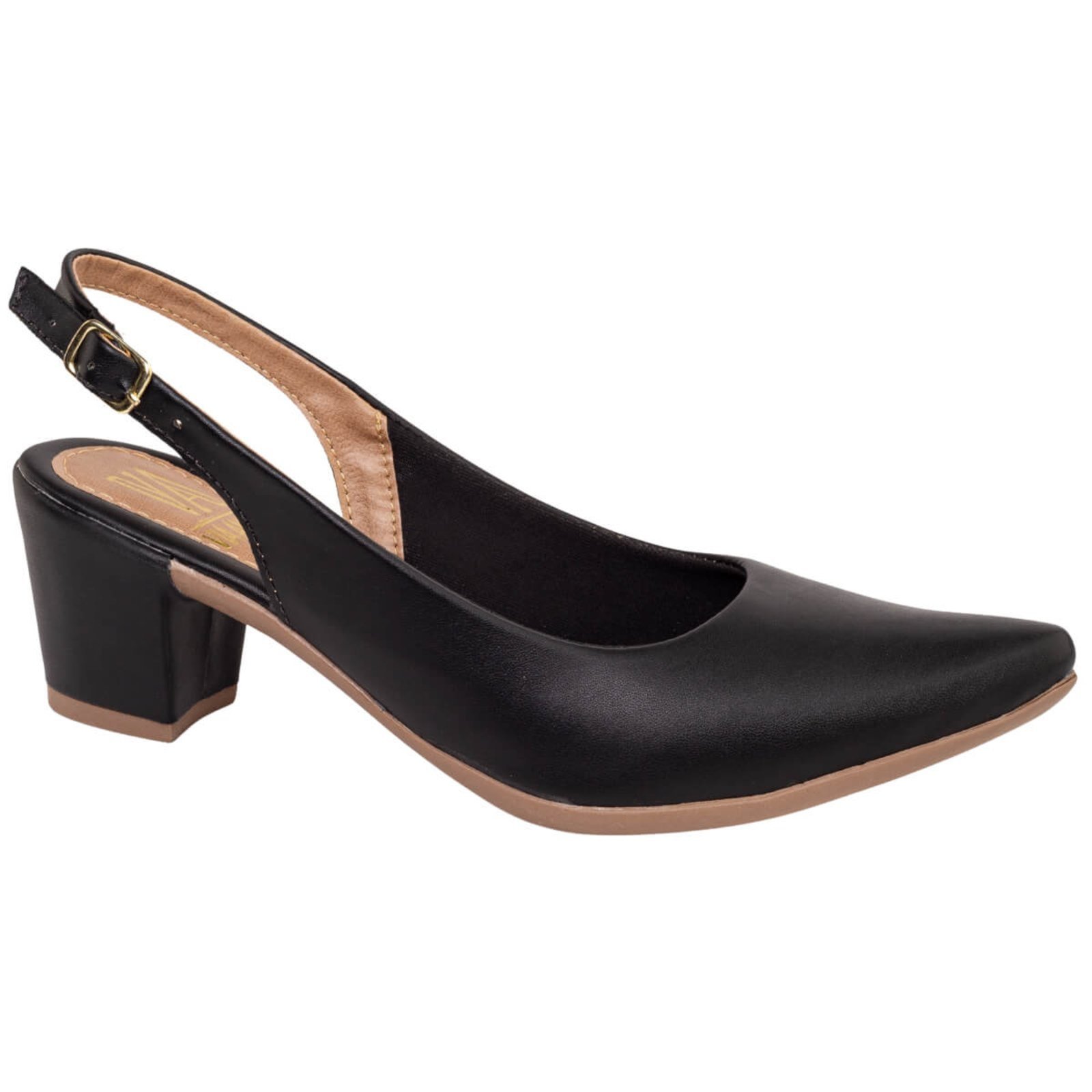 Sapato Scarpin Feminino Salto Baixo Aberto Atrás Slingback Confortavel Via Angel 78.01 Preto