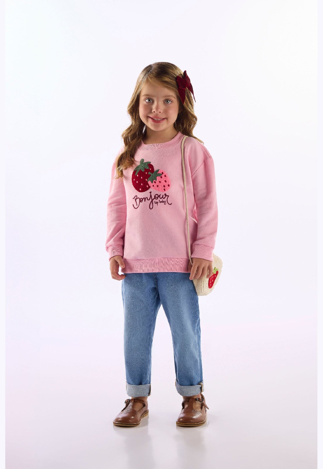 Infantil - Blusão Moletom Bordado Morango Up Baby Rosa
