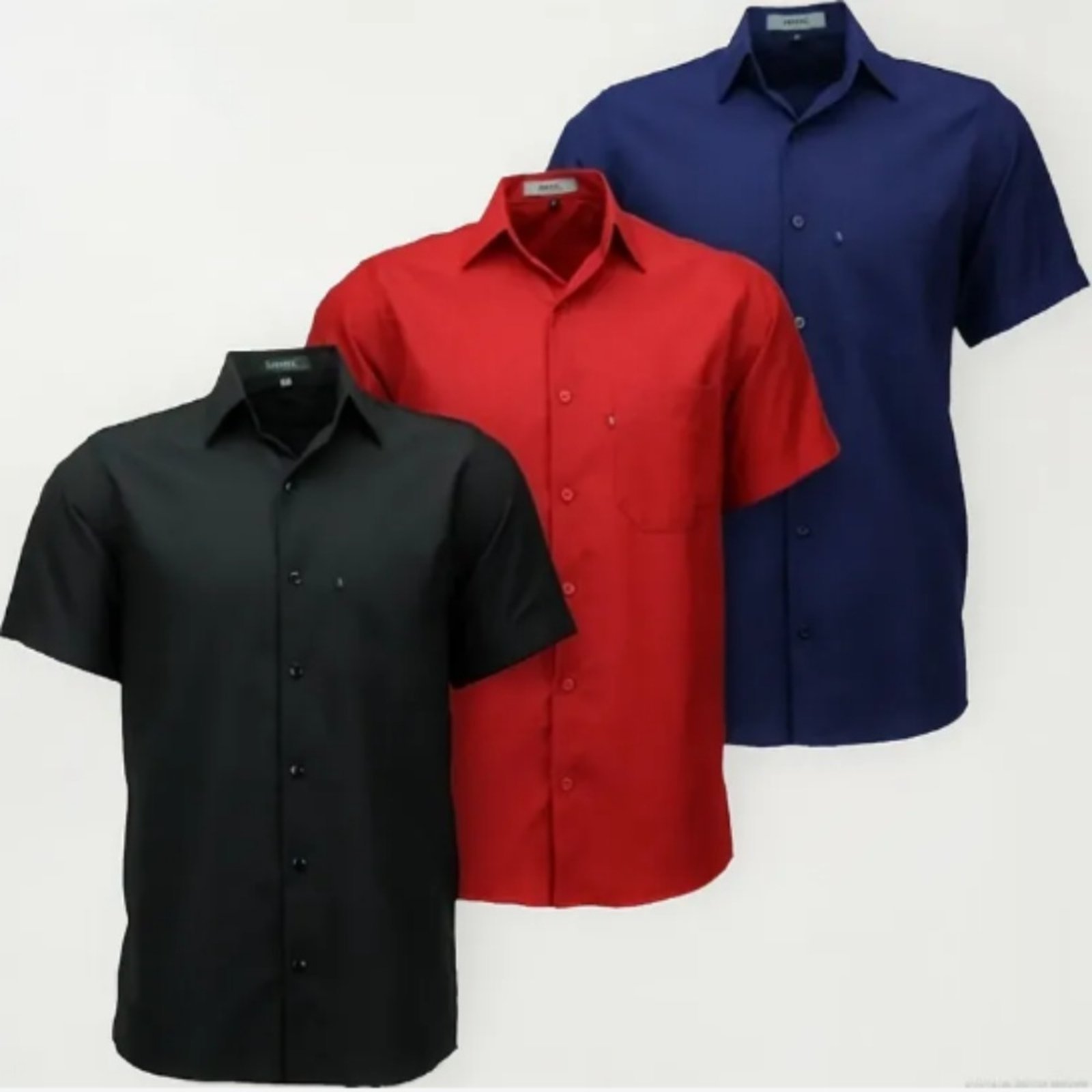 Kit 3 Camisas Sociais Tradicional Amil Poliéster Com Bolso Macia Não amassa Manga Curta Luxo