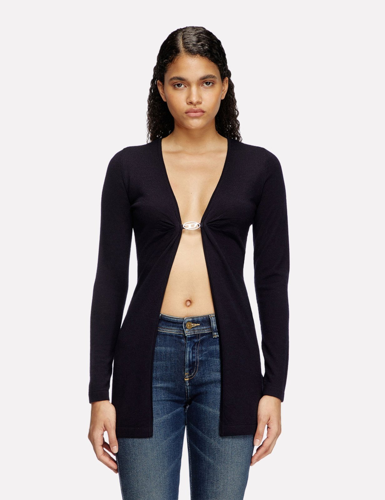 Vista 2 Blusa Diesel Feminina Slim Fit Cardigan Pierry Escuro azul Diesel azul