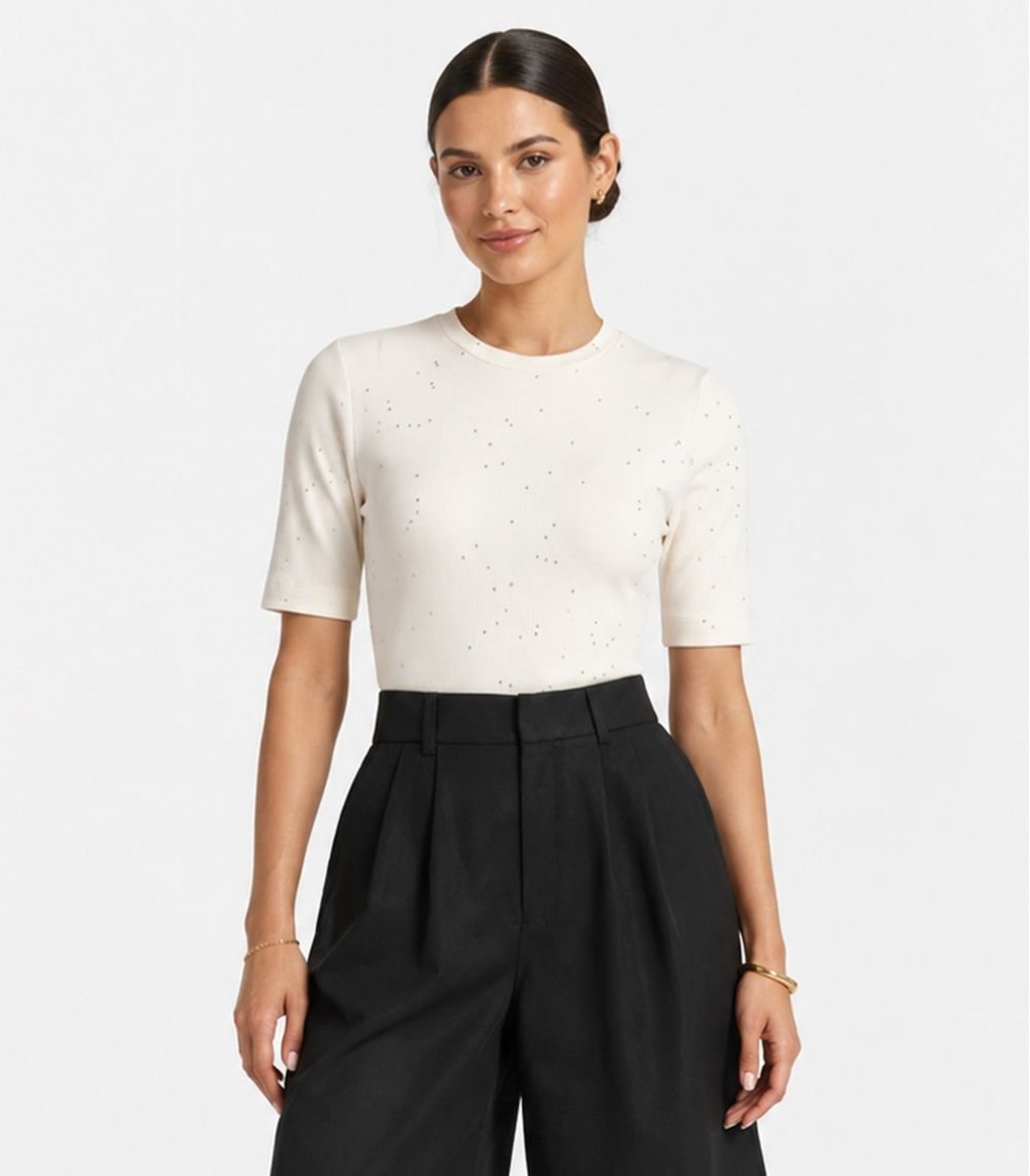 Blusa Feminina Manga Curta em Ribana Endless Bege