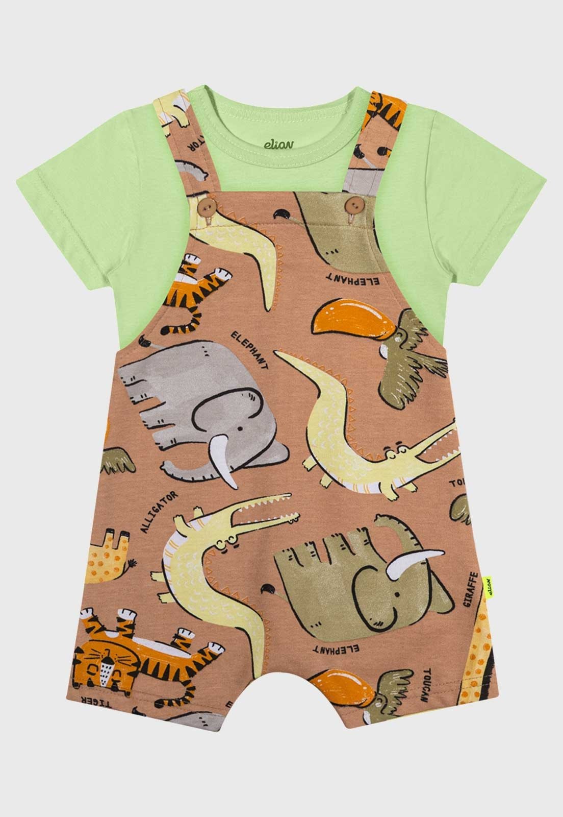 Conjunto Jardineira Elian Estampa Animais Verde