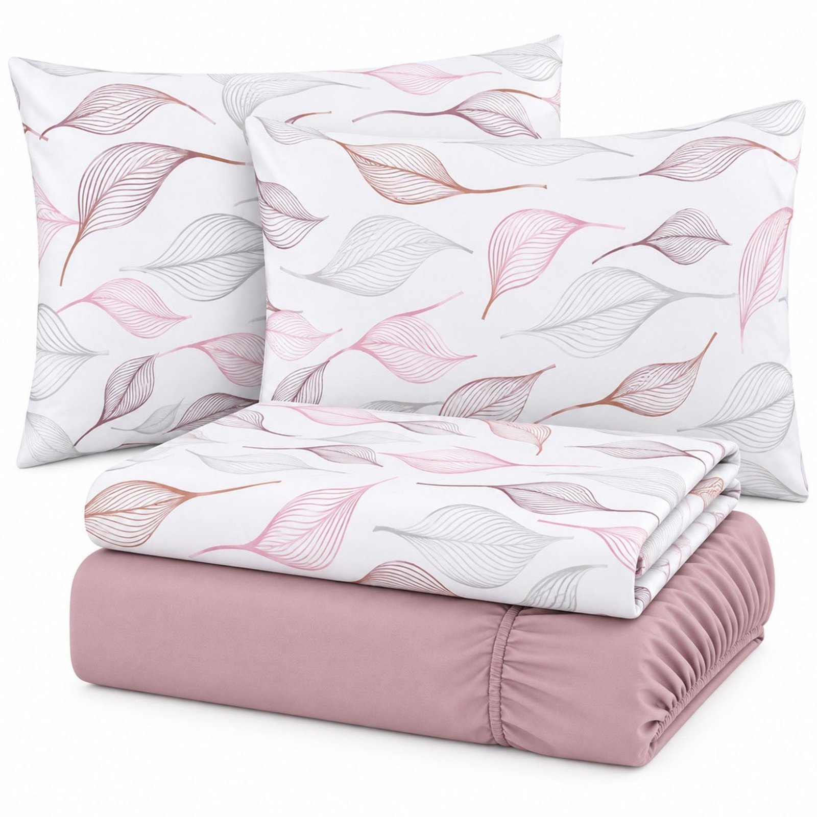 Jogo de Cama Lençol King Malha Soft 100% Algodão Fio Penteado Estampado Toque Macio 4 Peças Floral Rosê
