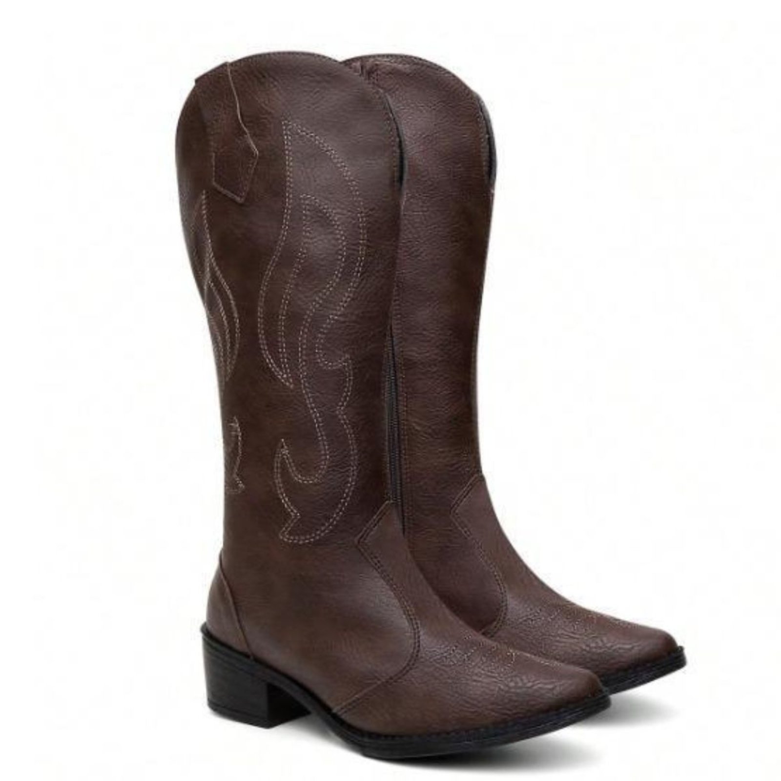 Bota Feminina Cano Alto Veritimo Western Bordada Moda Country Elegante Conforto Café