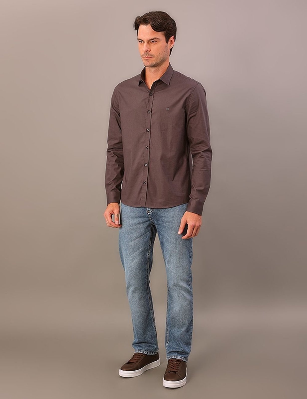Camisa Manga Longa Slim Galles Stretch - Chumbo Calvin Klein Jeans