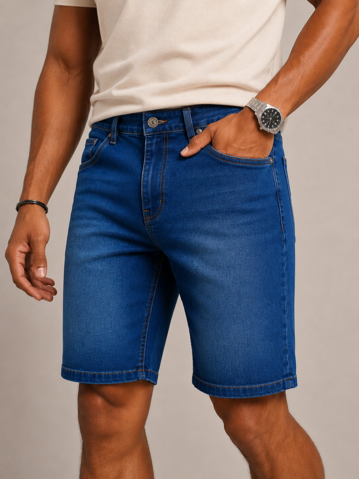 Bermuda Jeans Masculina 5 Estilo Azul Escuro Reta Casual Básica Premium