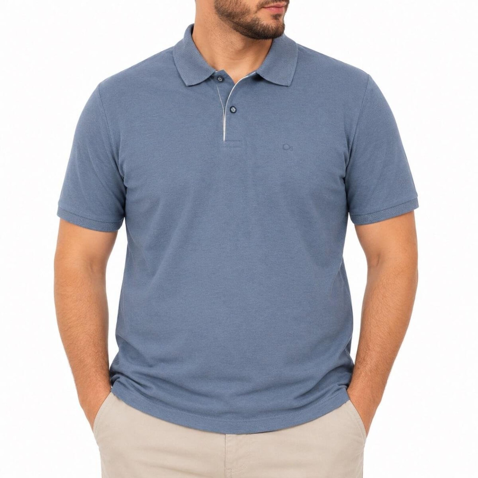 Camisa Polo Slim Manga Curta Masculina Ogochi 007520001 Azul