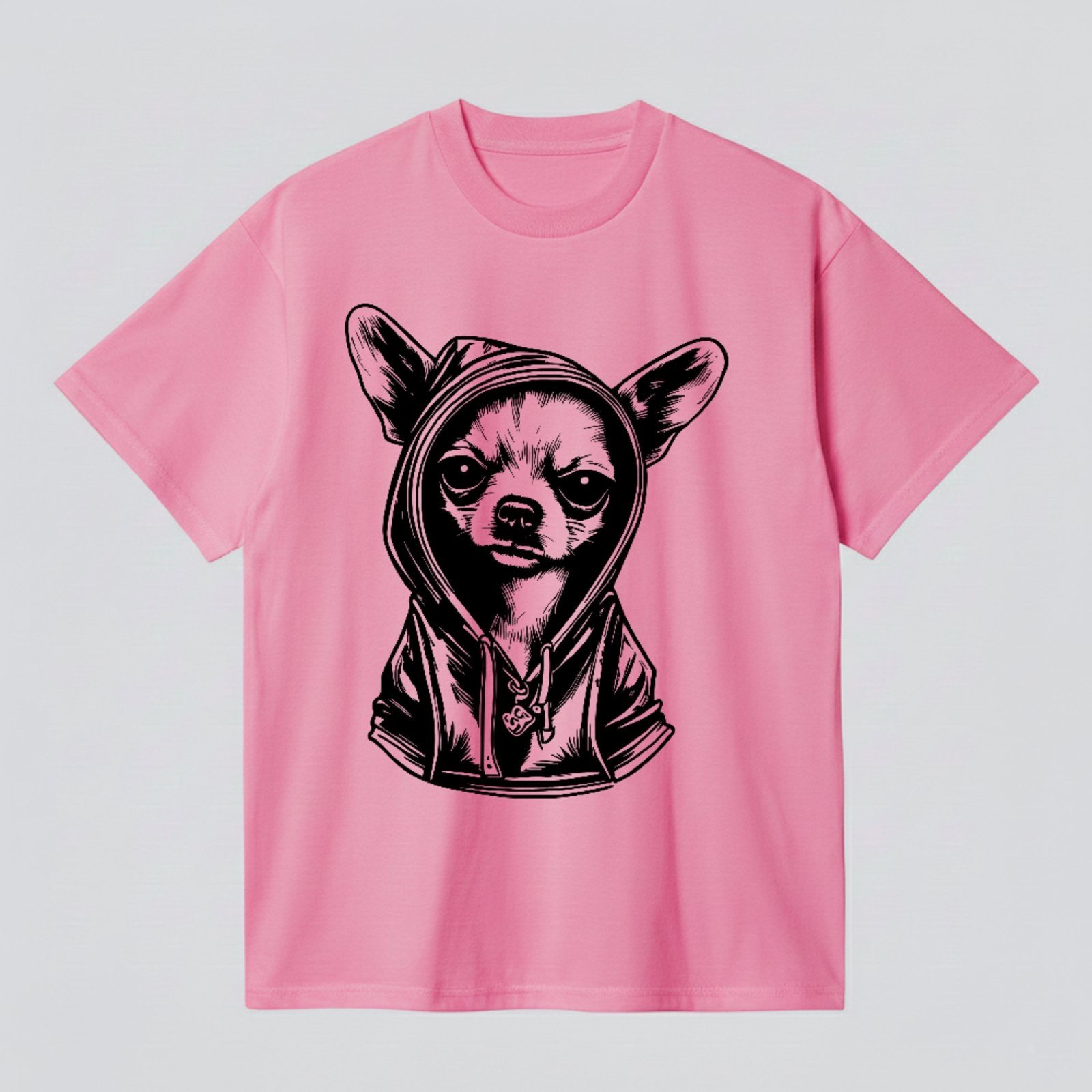 Camiseta Básica Chihuahua Estilo Streetwear Pet Fashion Rosa