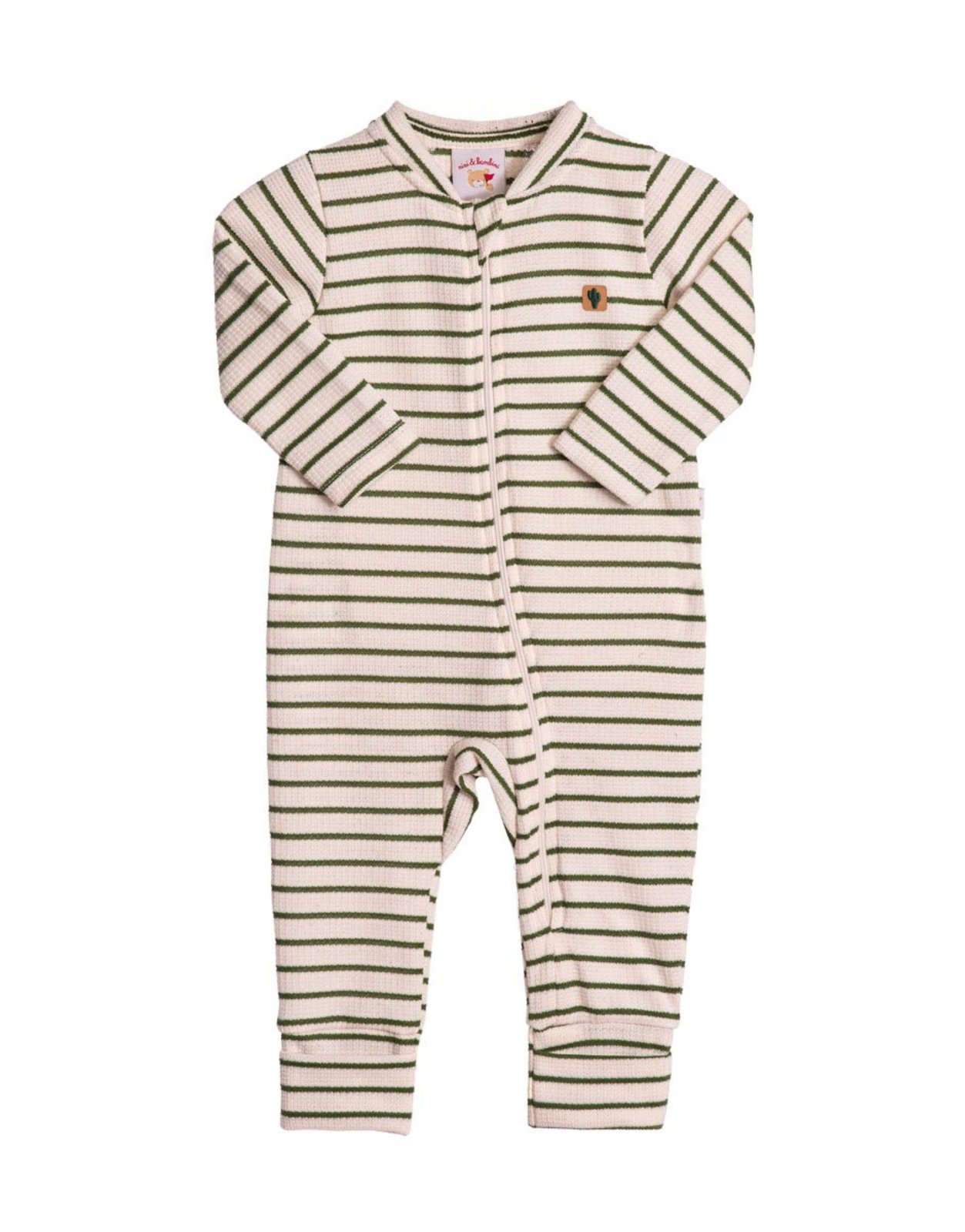 Infantil - Macacão longo malha texturizada listrado natural e verde