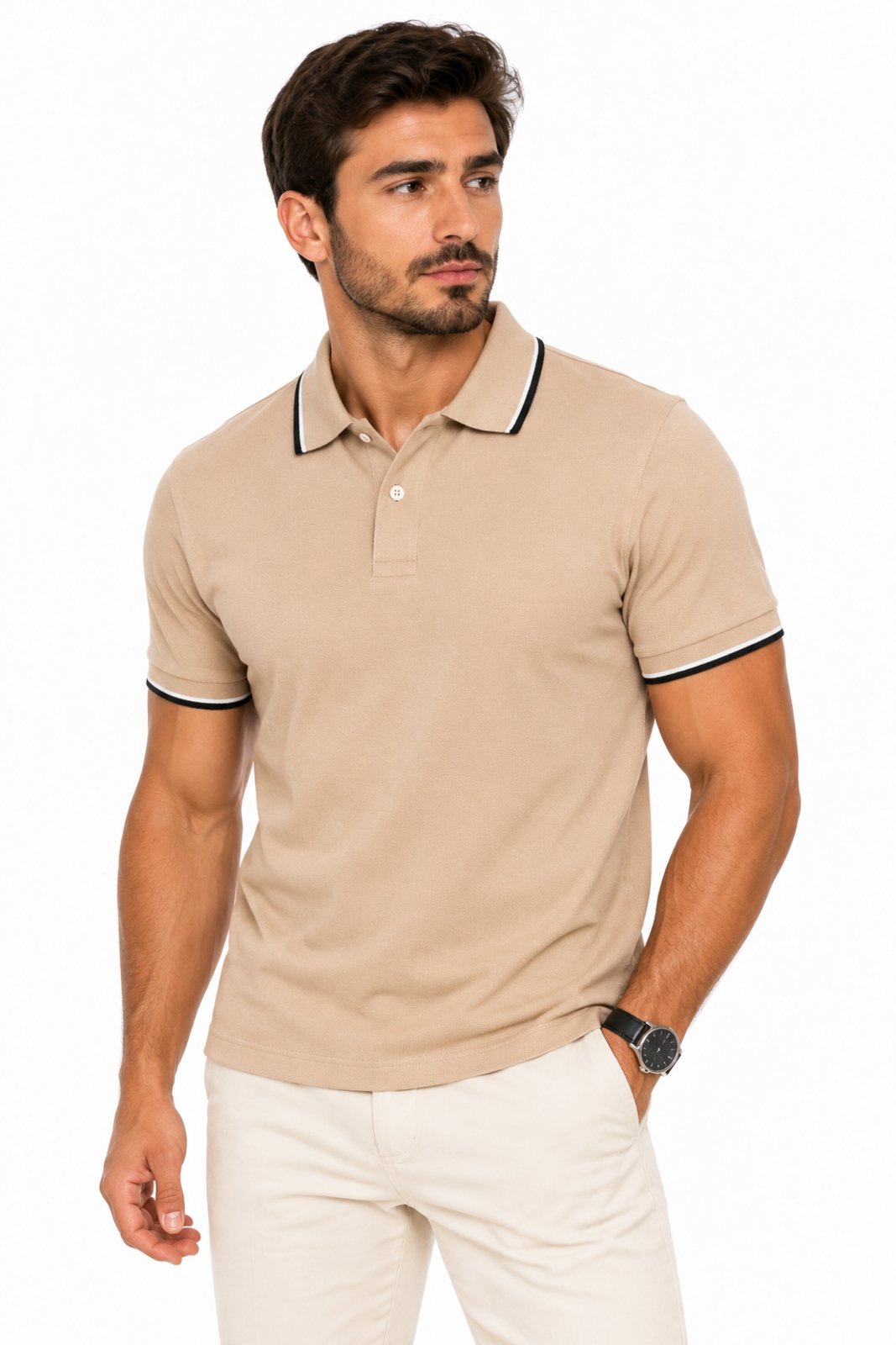 Polo Masculina D Bell Outlet Fashion Elegance Premium Bege