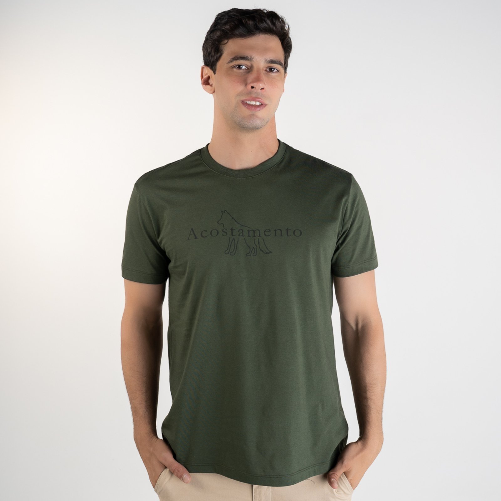 Camiseta Acostamento Wolf Escrita Verde Militar