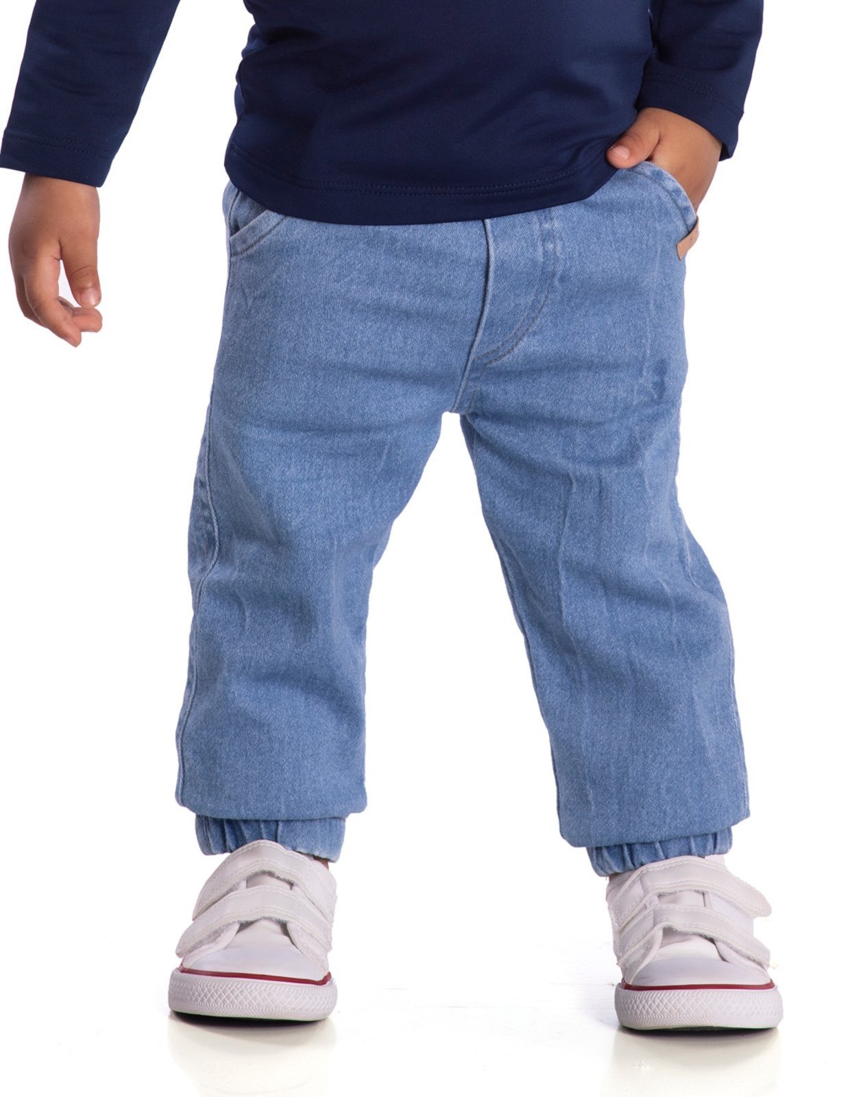 Infantil - Calça jeans claro cós elástico