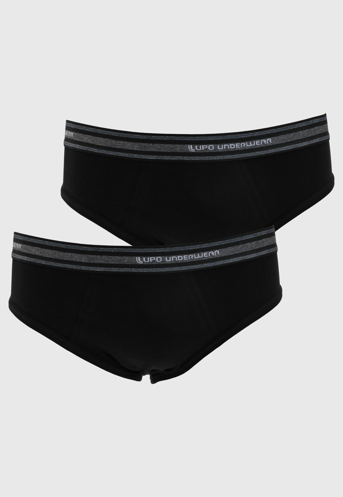 Vista 2 Kit 2 Cuecas Slip Masculina Lupo Cós Mescla Preta preto Lupo preto