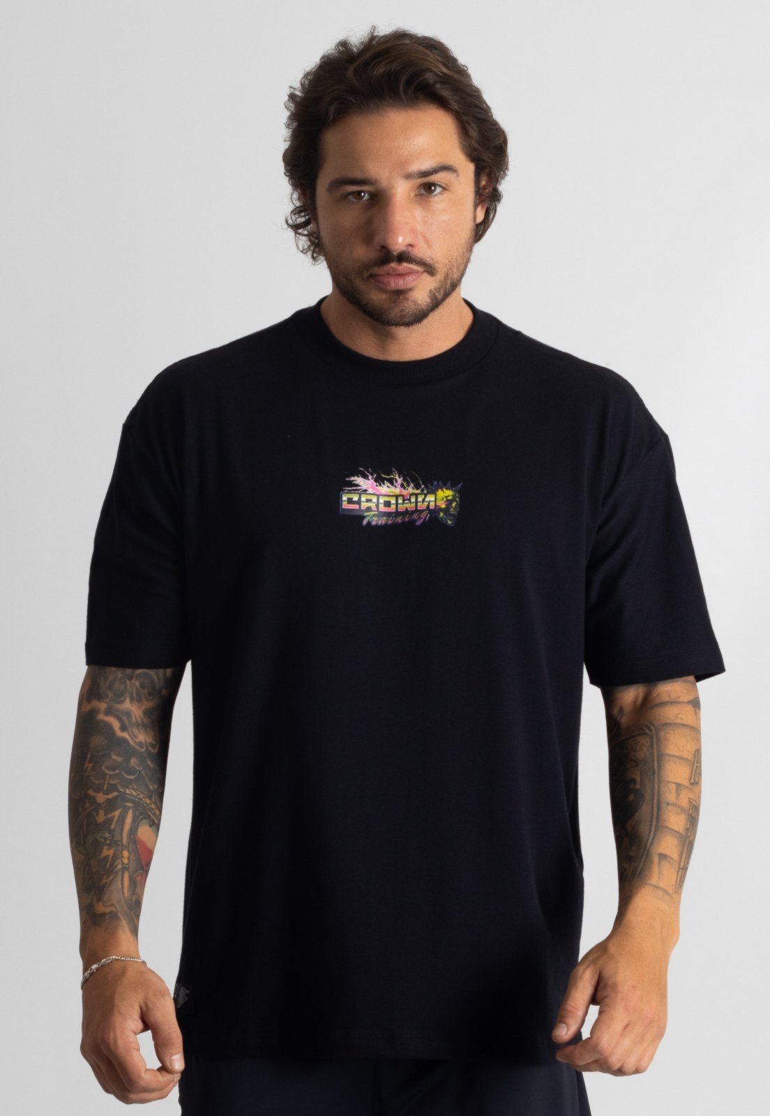 Camiseta Masculina Crown Training Estilo Oversized Punk Preta