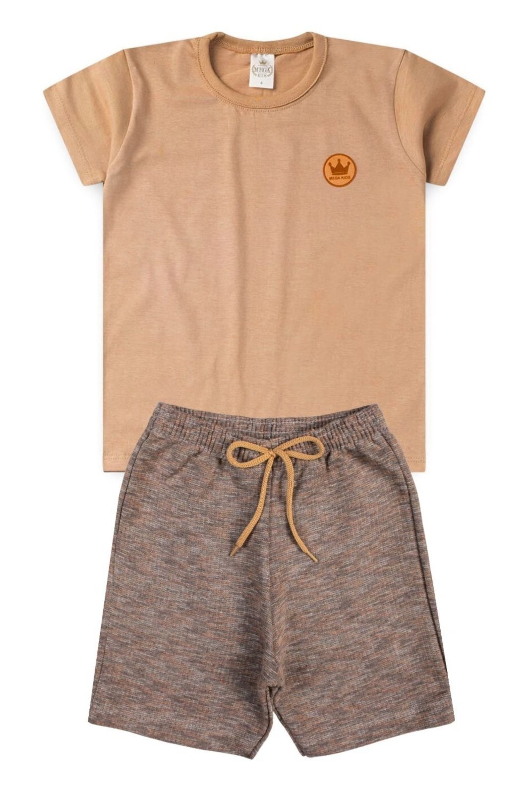 Vista 2 Infantil - Conjunto Verão Masculino Plaquinha Mega Coroa - Bege Mega Kids unico Mega Kids unico