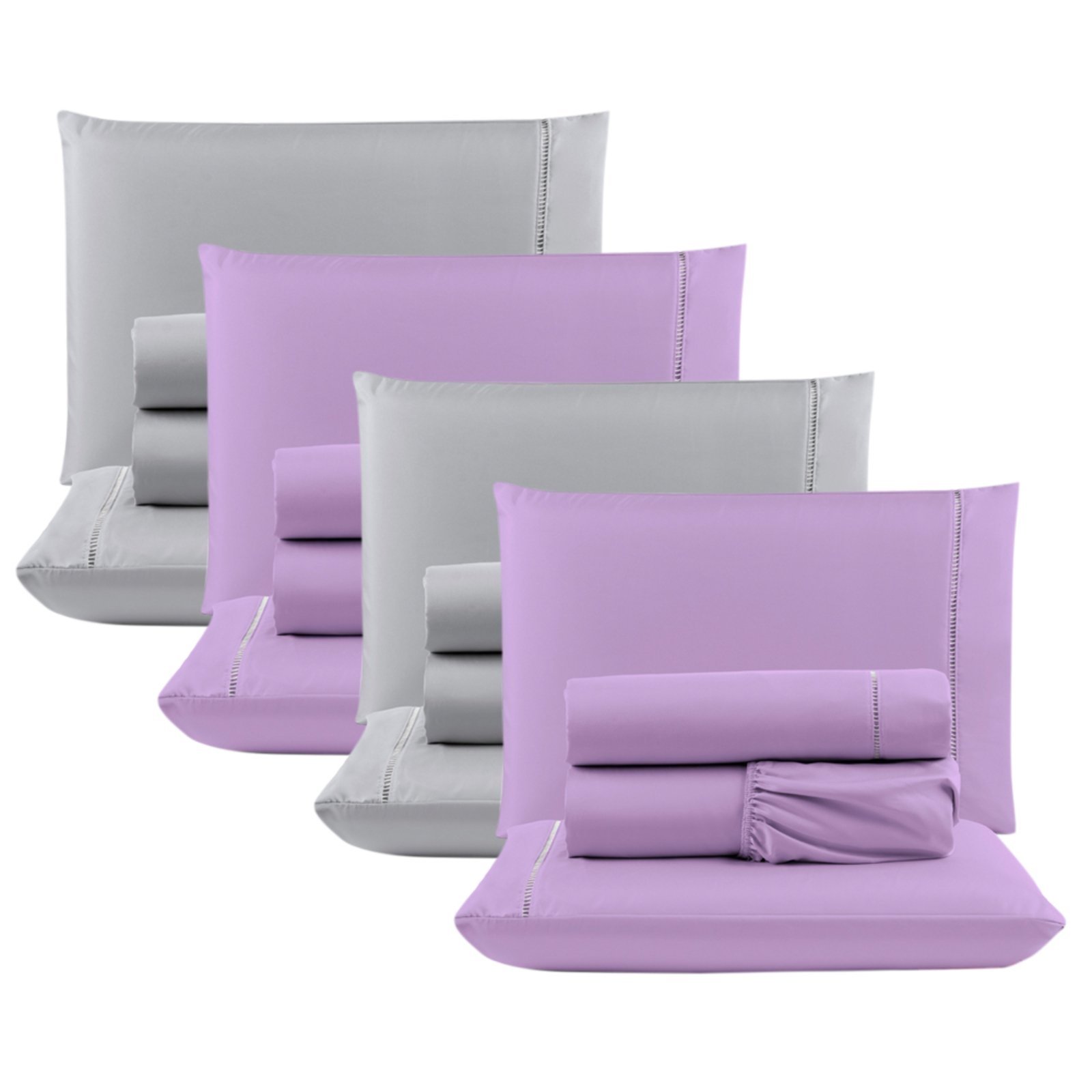 Kit c/ 4 Jogos Cama Lençol Casa Scarpa Unique Casal Padrão Micro Percal 400 Fios Ponto Palito 4 Peças - Lilás + Cinza