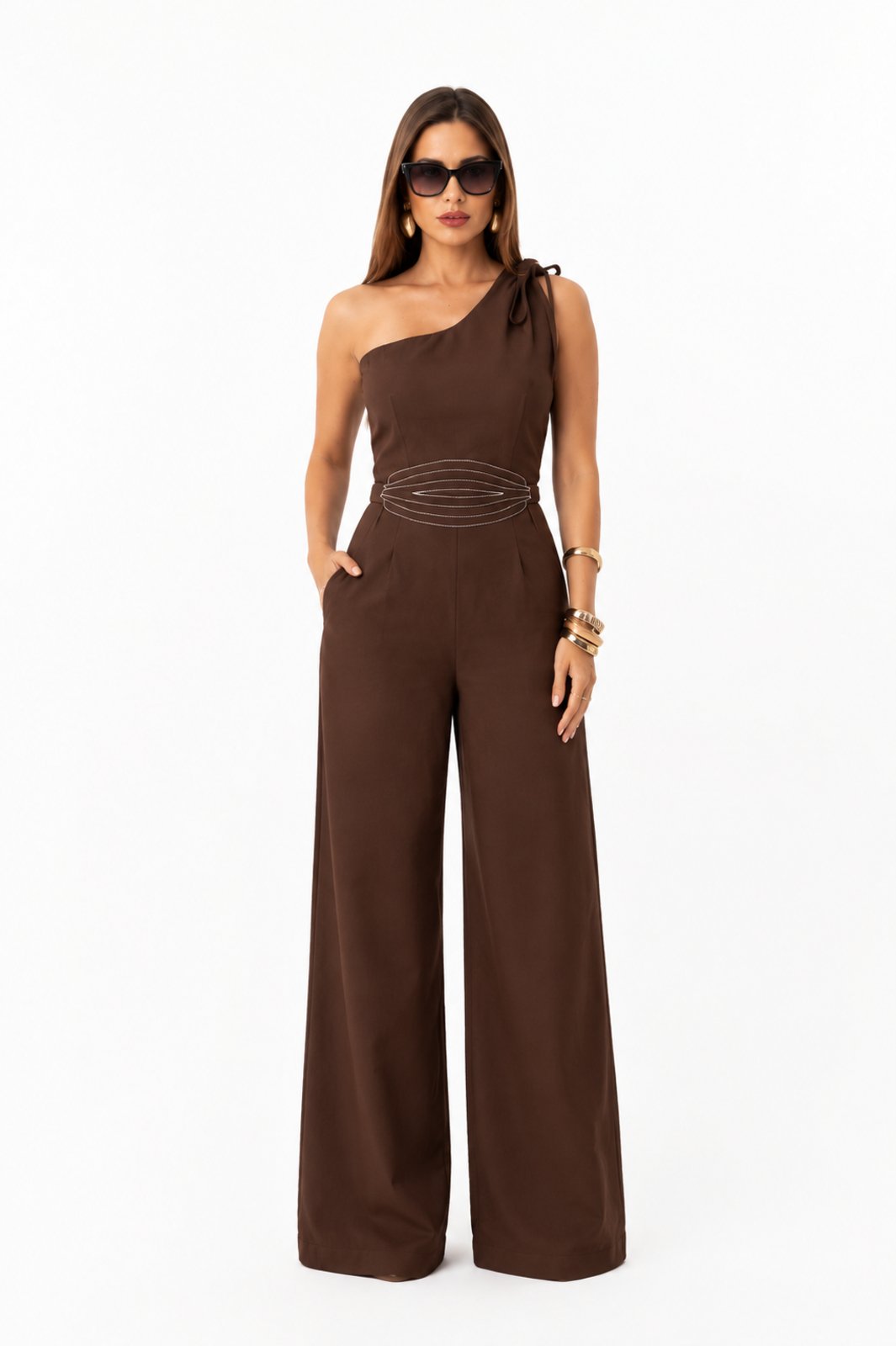 Conjunto D Bell Outlet Fashion Assimetrico Marrom