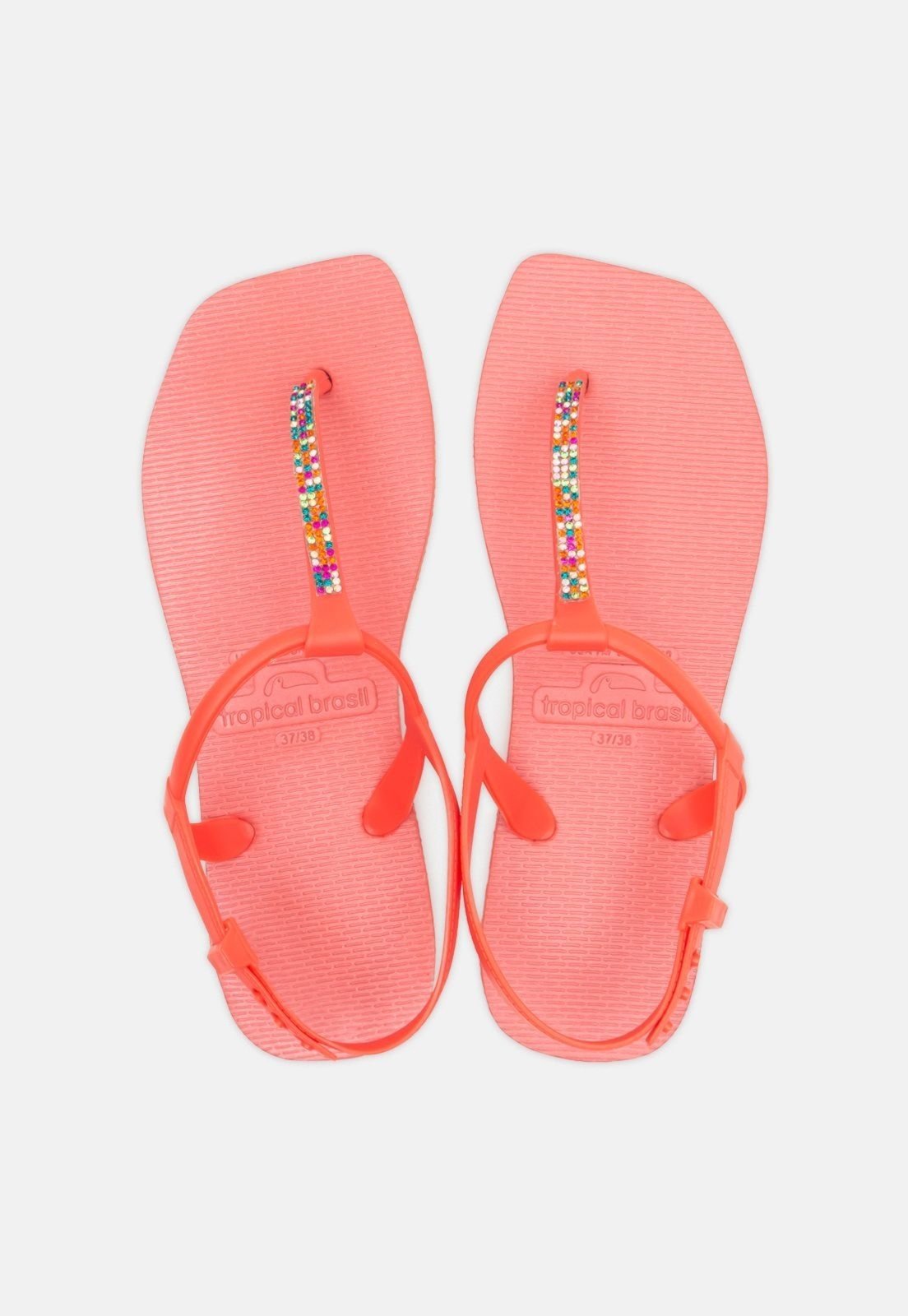Chinelo Tropical Brasil Rasteirinha Strass Goiaba