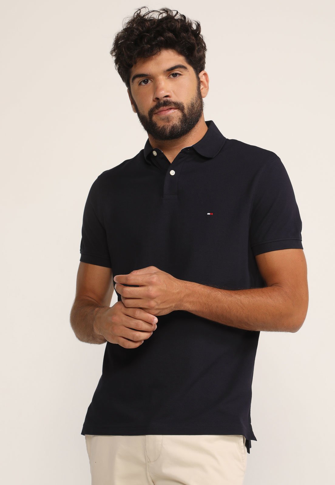 Camisa Polo Tommy Hilfiger Reta Logo Azul-Marinho