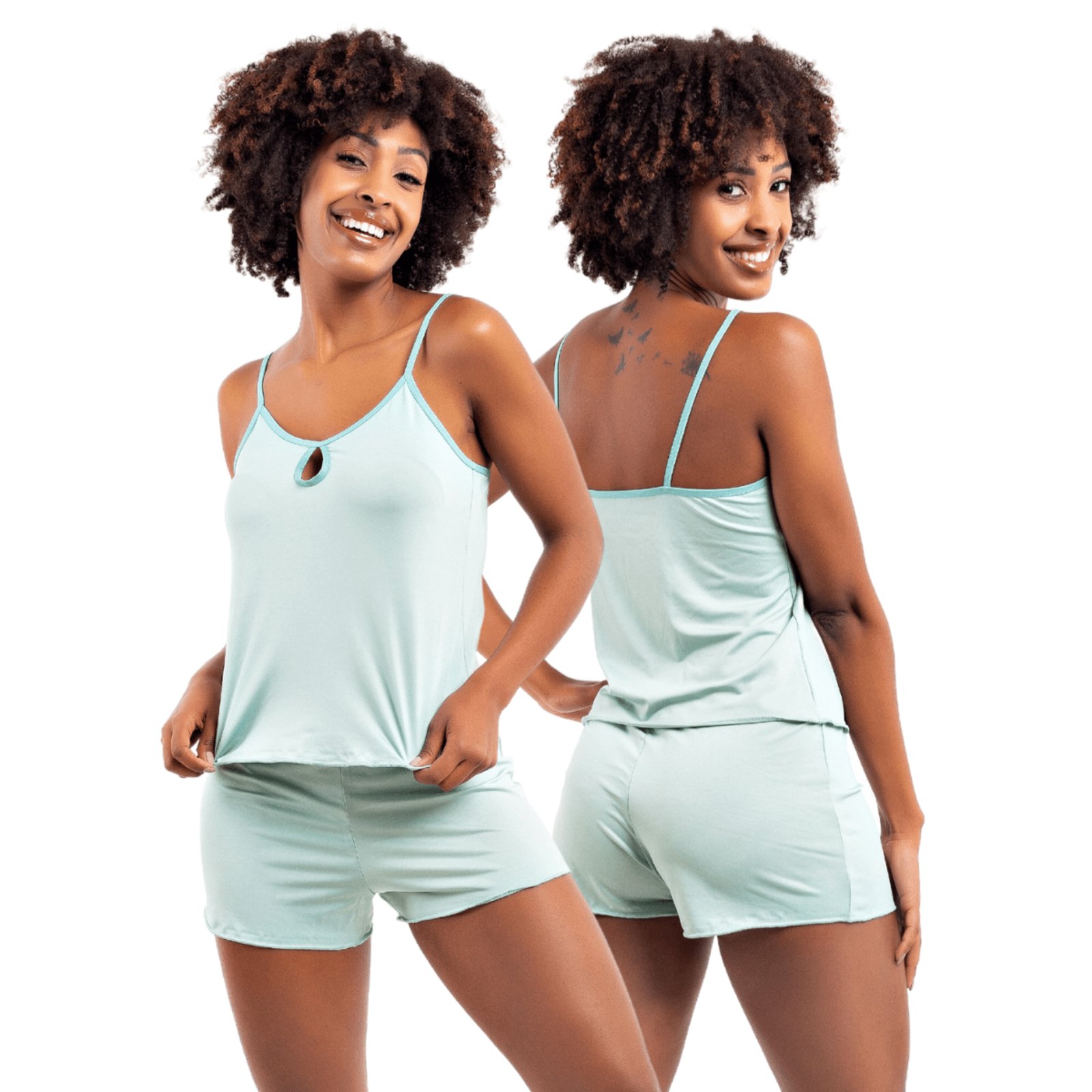Short Doll Feminino Pijama de Dormir sem Bojo Curto Viére Verde