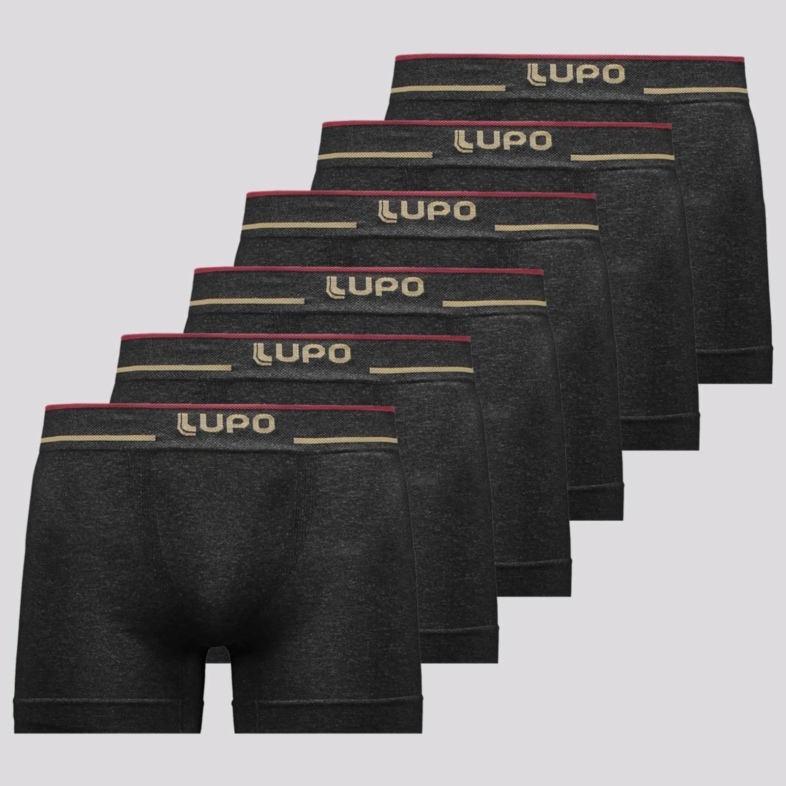 Kit 6 Cuecas Boxer Lupo Microfibra Sem Costura Preta II