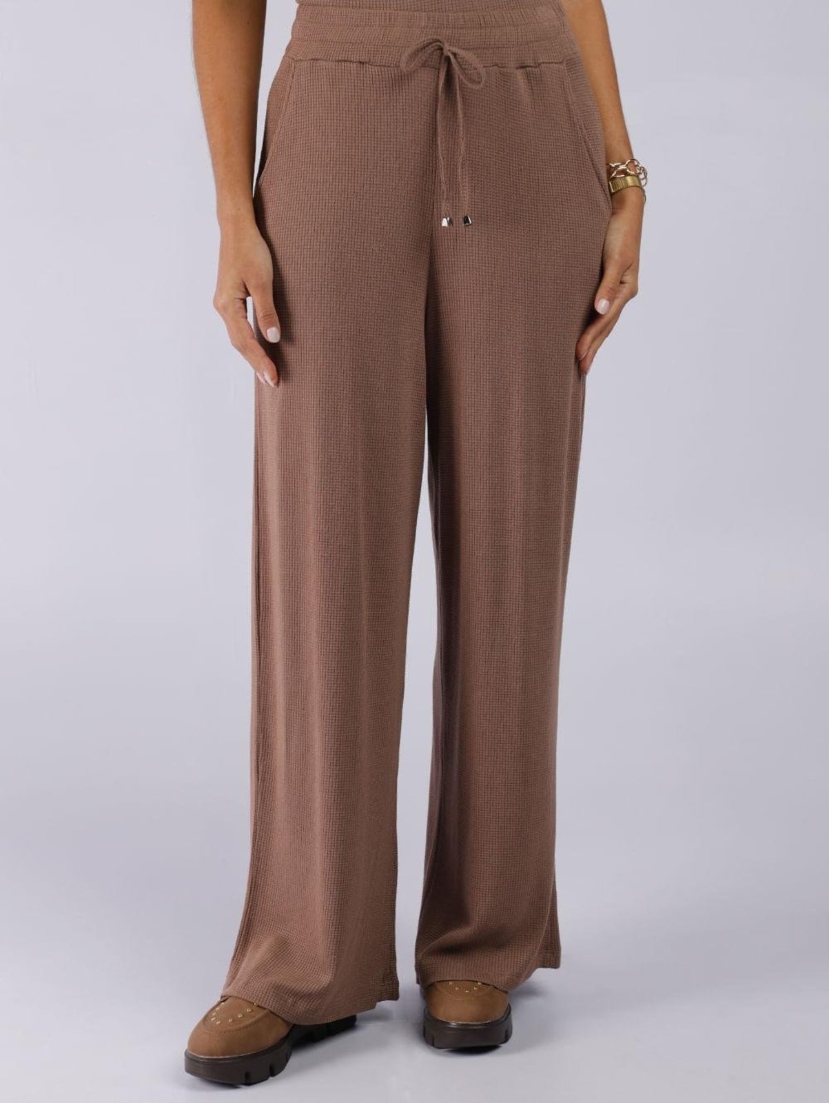 Calça Malha Waflle Pantalona Autentique Feminina MARROM