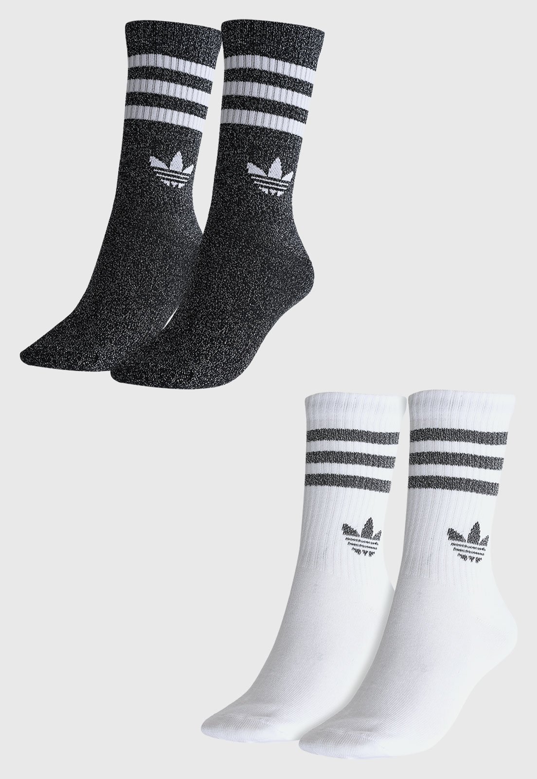 Vista 3 Kit 2pçs Meia adidas Originals Cano Alto 3 Stripes com Lurex Preta preto adidas Originals preto
