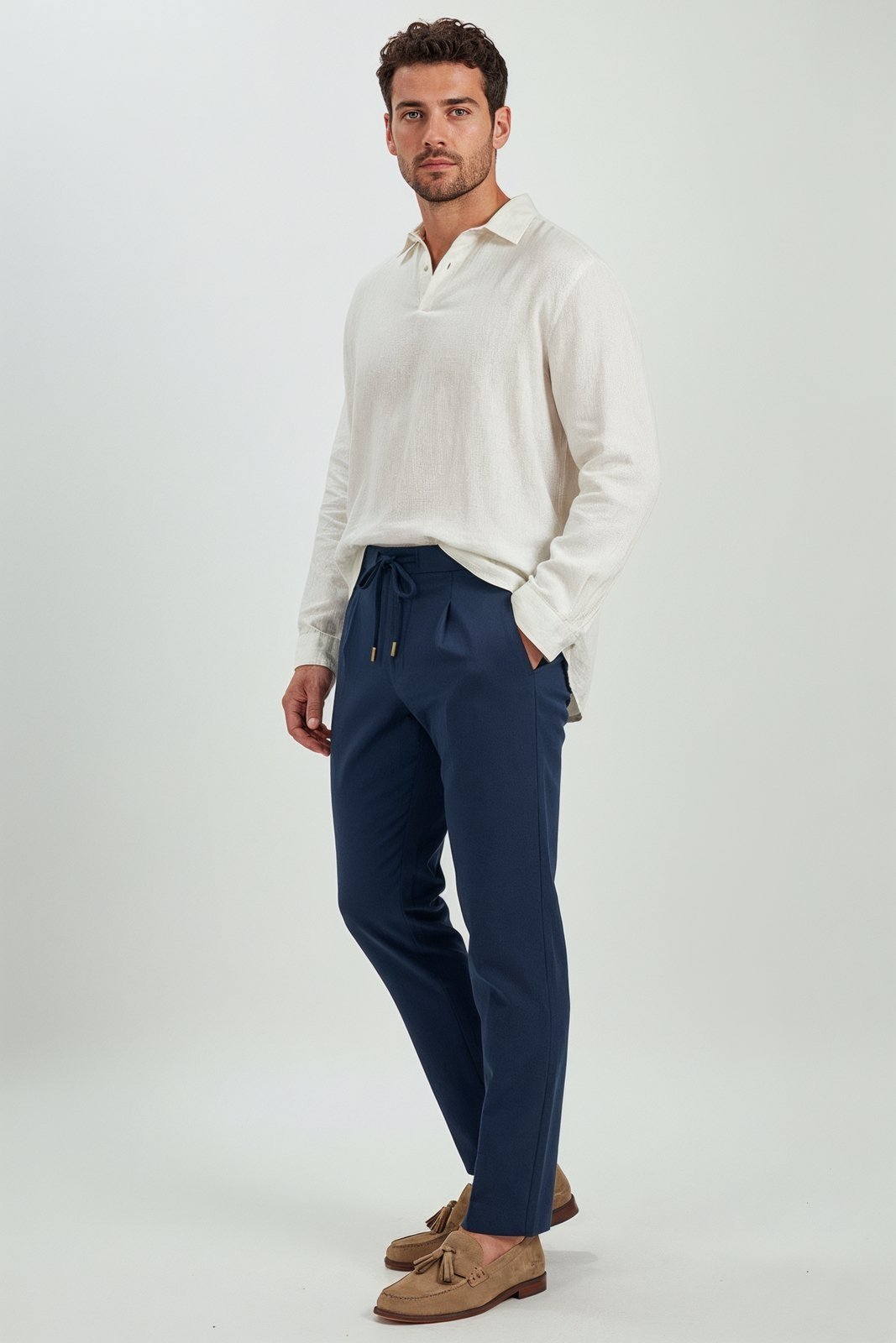 Calça Regular Com Cordão Traymon Marinho