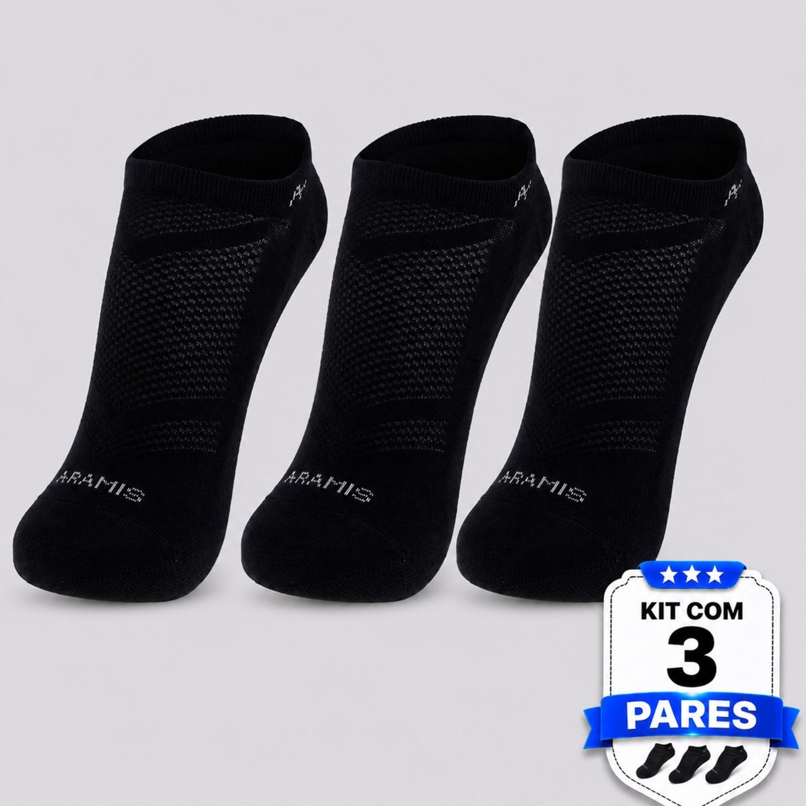 Kit Meia Aramis Sapatilha 3 Pares Preta