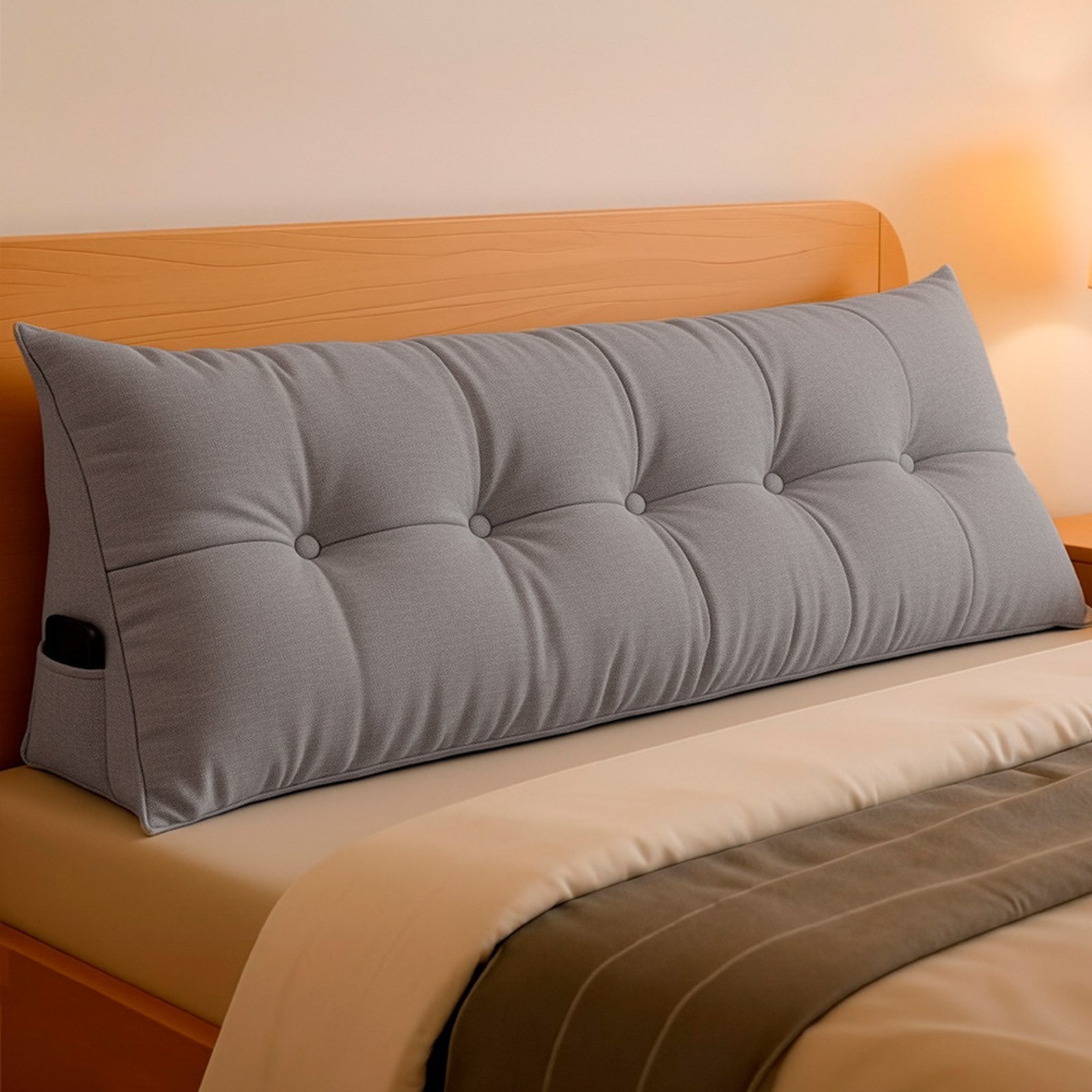 Almofada de Cabeceira Encosto Apoio para Lombar com Bolso Lateral 160x50x20cm BF Colchões