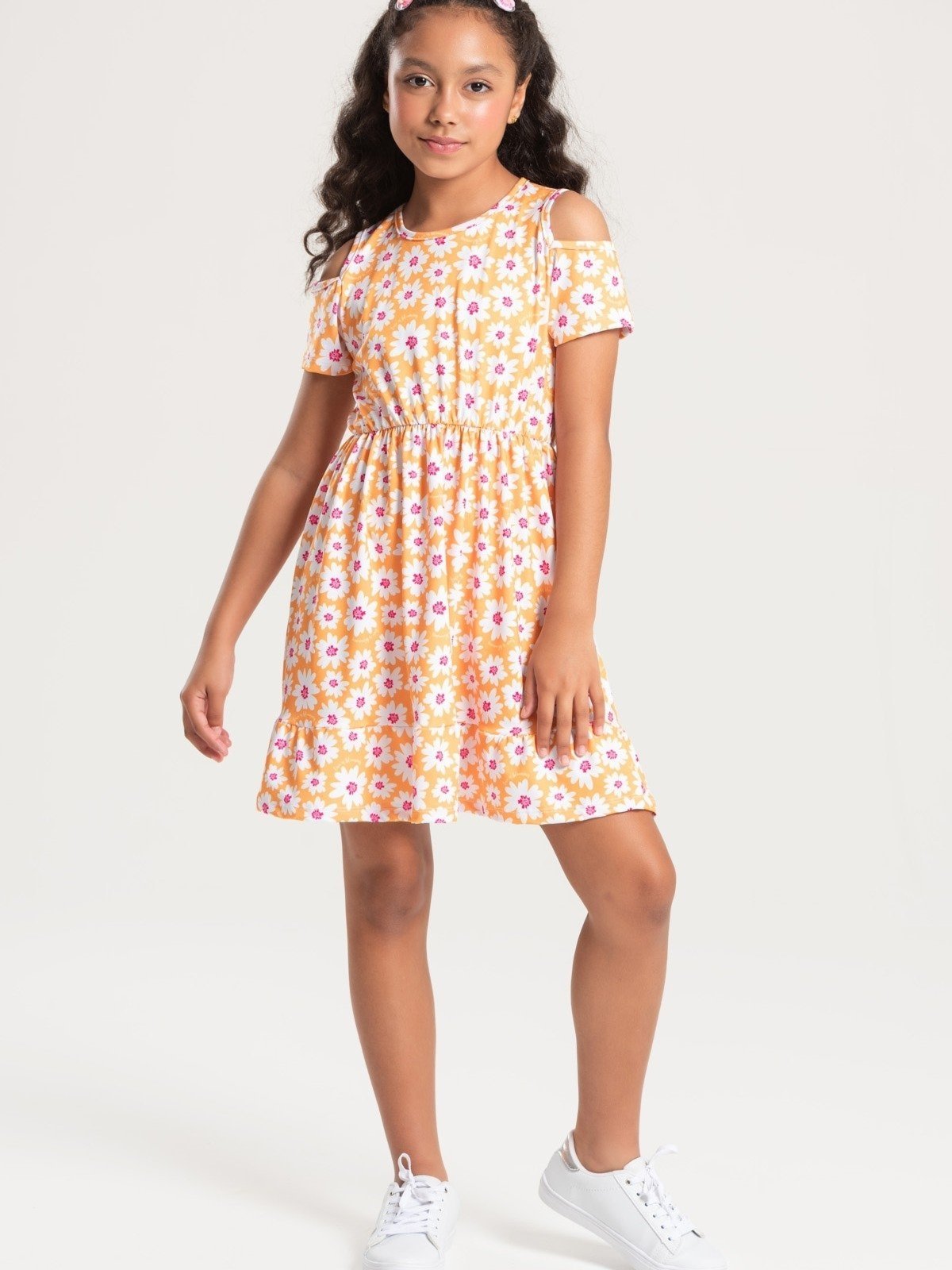 Infantil – Vestido Platinum Vibrações Das Flores Laranja