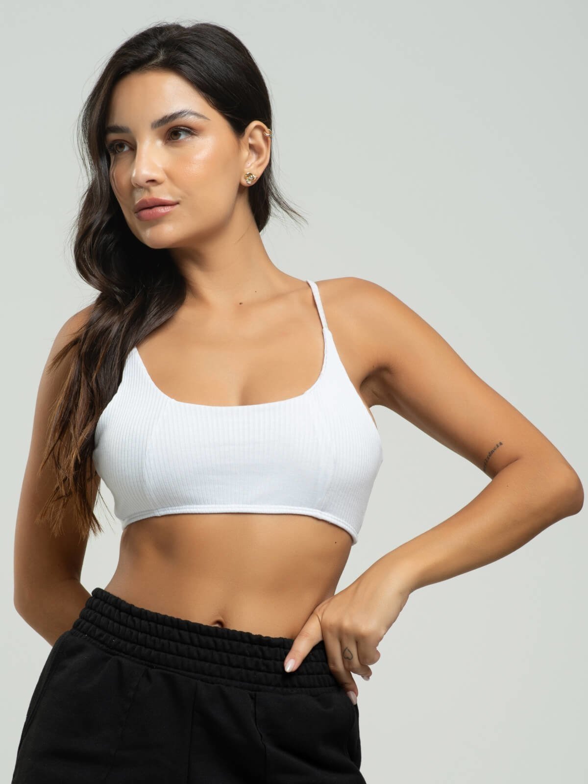 Top Faixa Canelado Feminino Alcinha Moda Casual Vicbela Branco